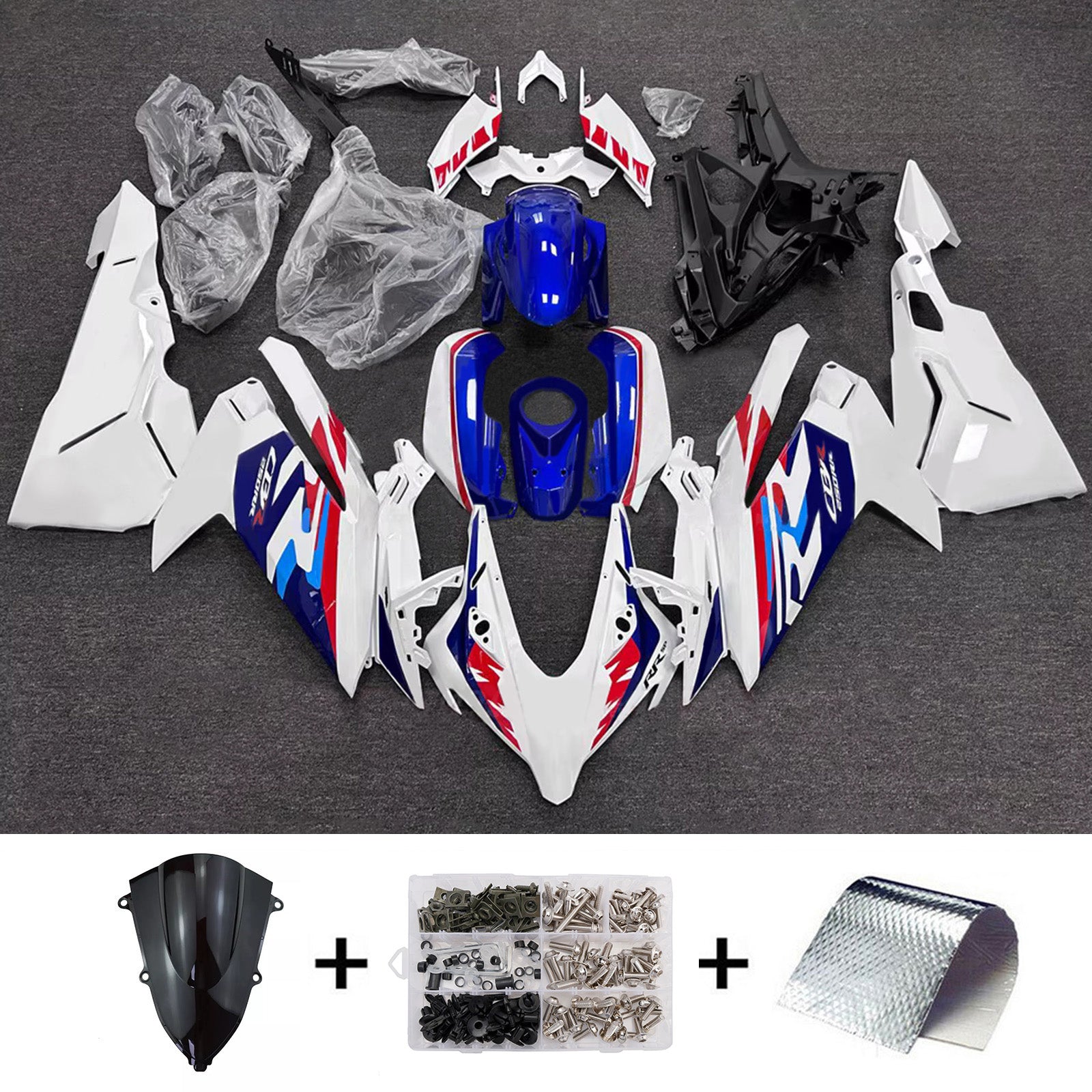 Amotopart 2023-2024 Honda CBR250RR White/Blue Fairing Kit