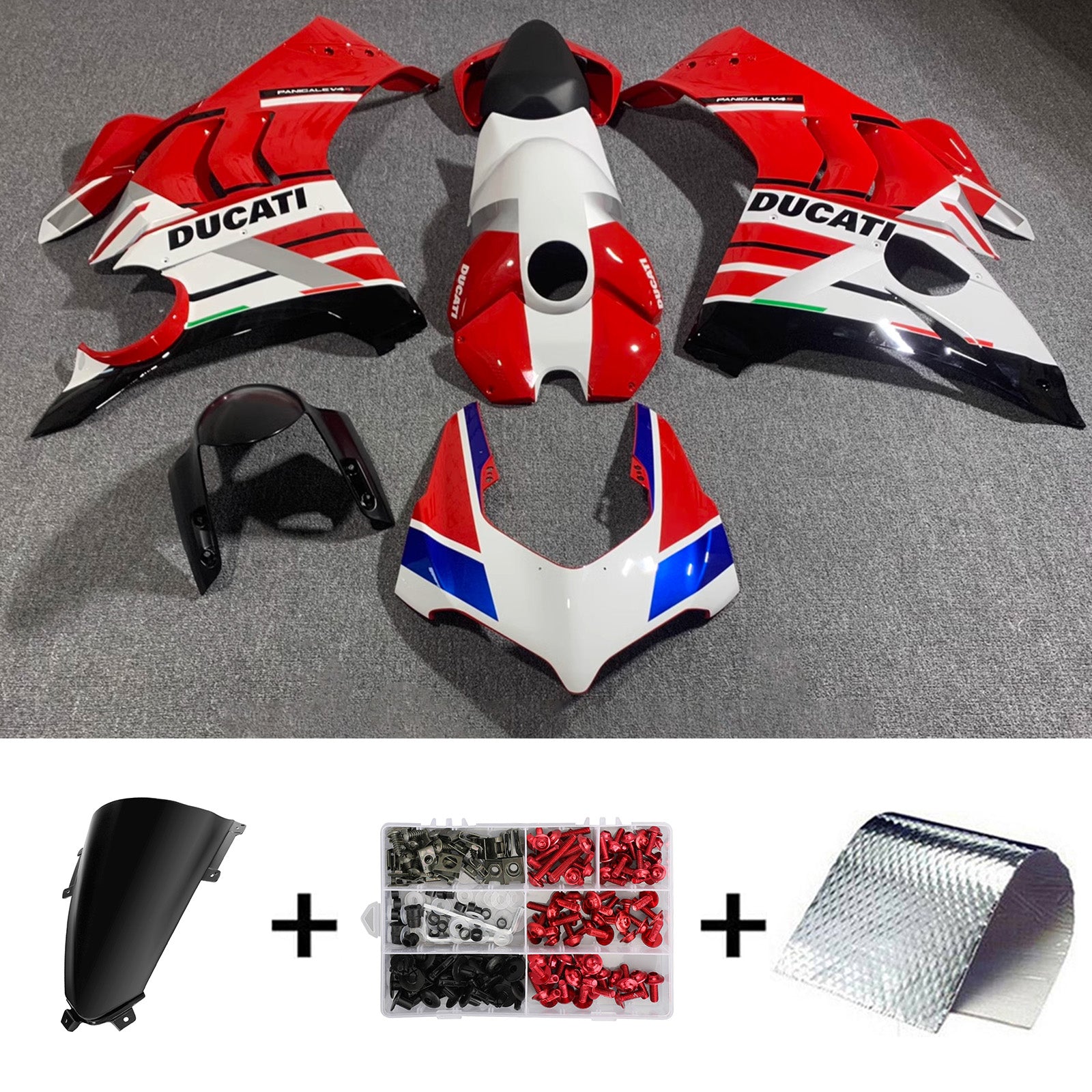 AMOTOPART DUCATI 20-21 PANIGALE V4 V4Sブラックホワイトレッドフェアリングキット