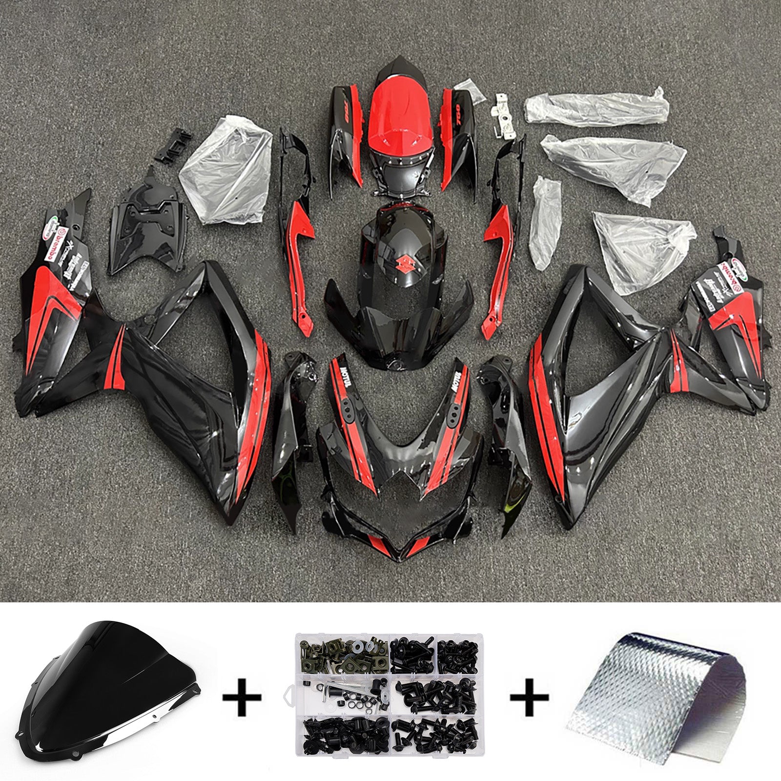 Amotopart 2008-2010 Suzuki GSXR 600/750 Black Red Fairing Kit