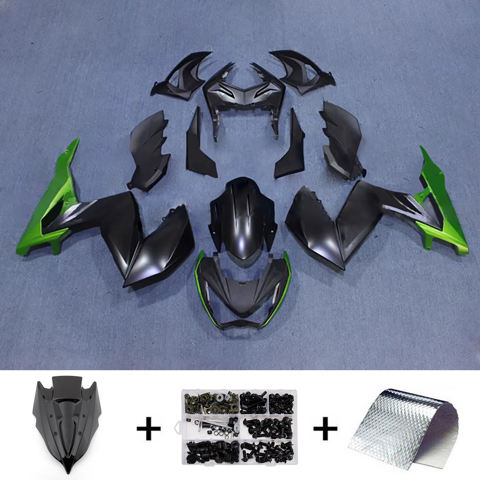 Amotopart 2015-2016 Kawasaki Z250/Z300 Black Green Fairing Kit