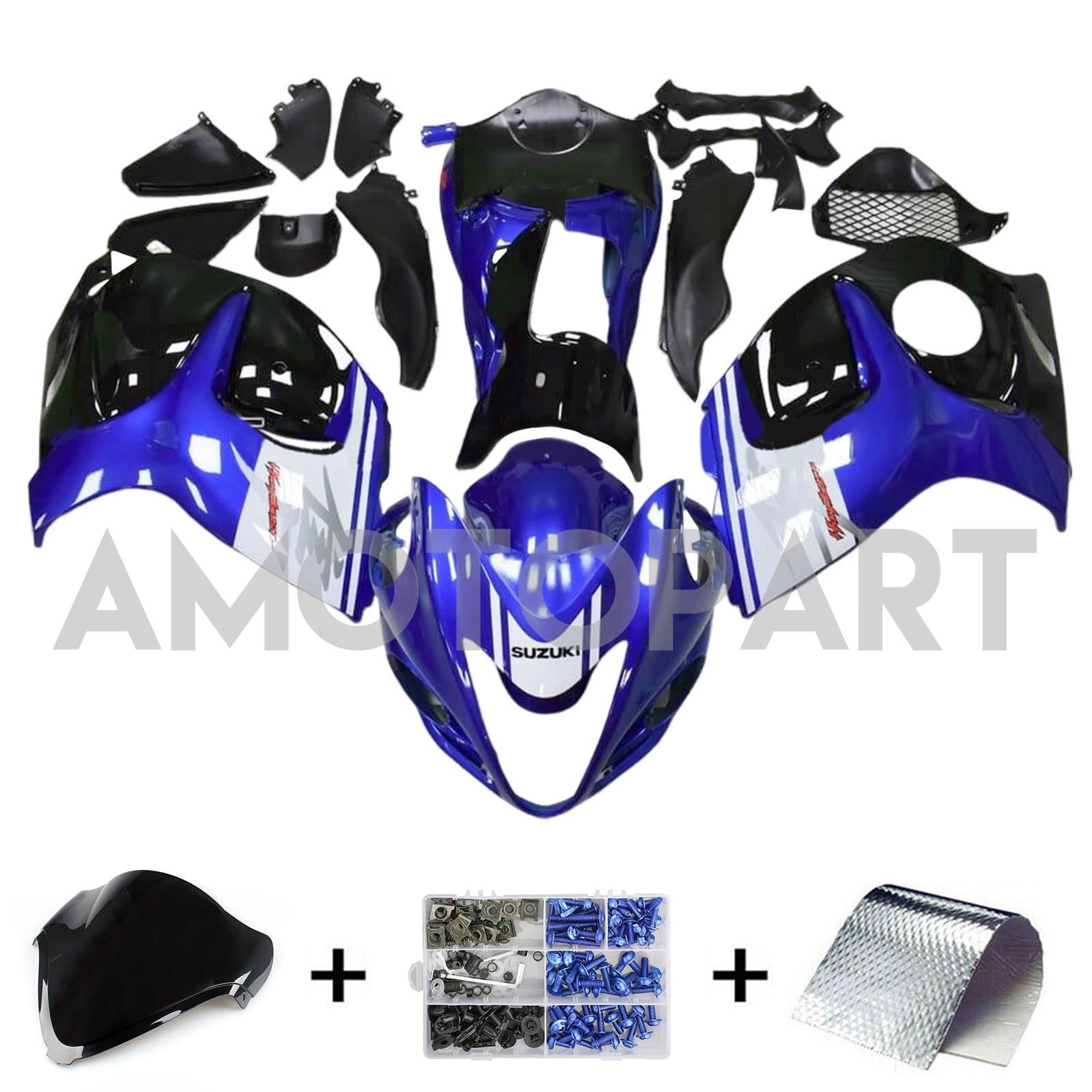Amotopart 2008–2020 GSX1300R Hayabusa Suzuki Blau&Weißes Verkleidungsset