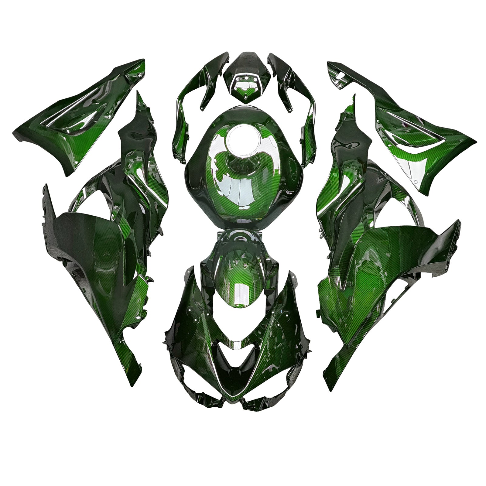 Amotopart 2024-2025 Kawasaki ZX-6R Carbonfasermuster Greenverreichte Kit