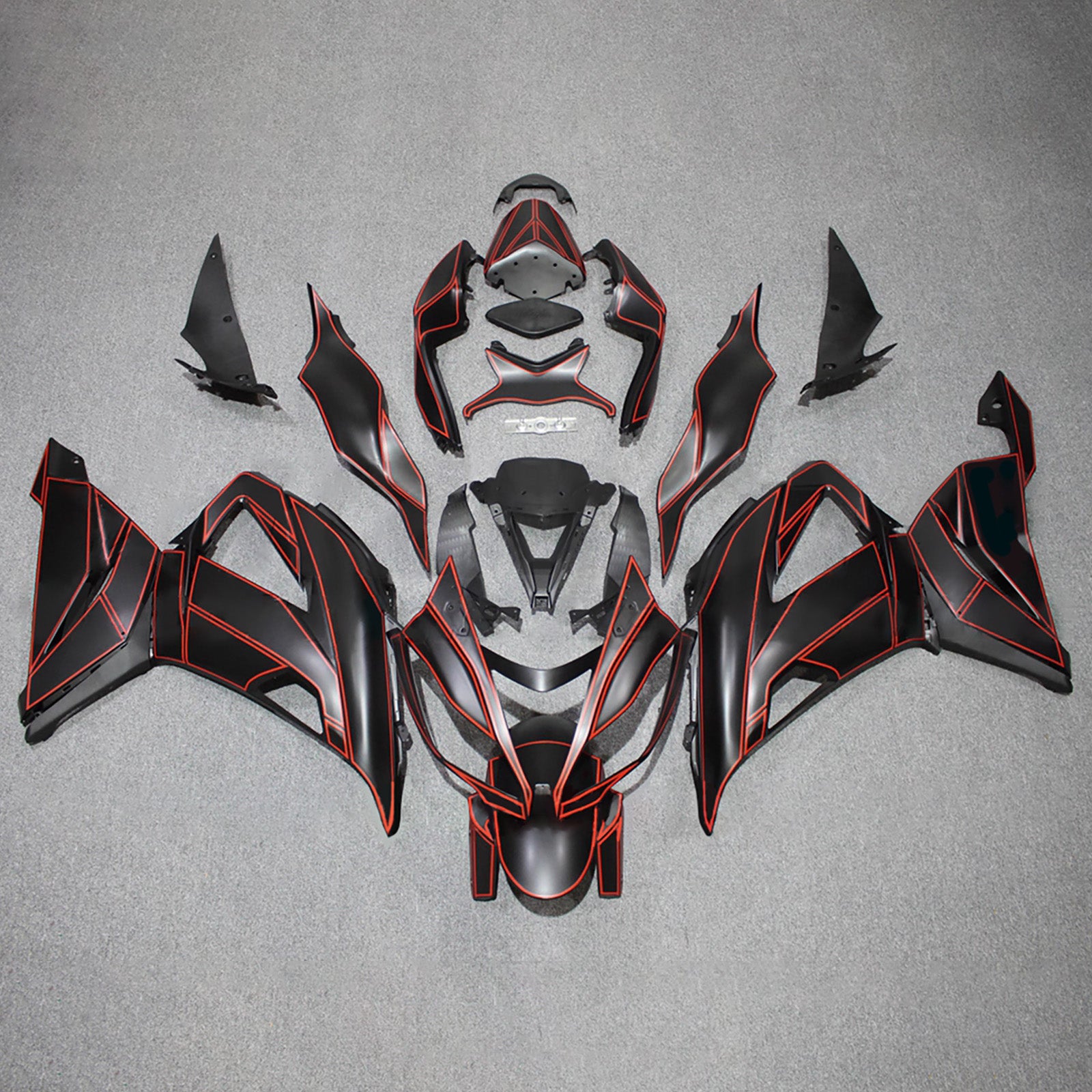 Amotopart 2013-2018 Kawasaki ZX6R 636 Black & Red Stripe Fairing Kit