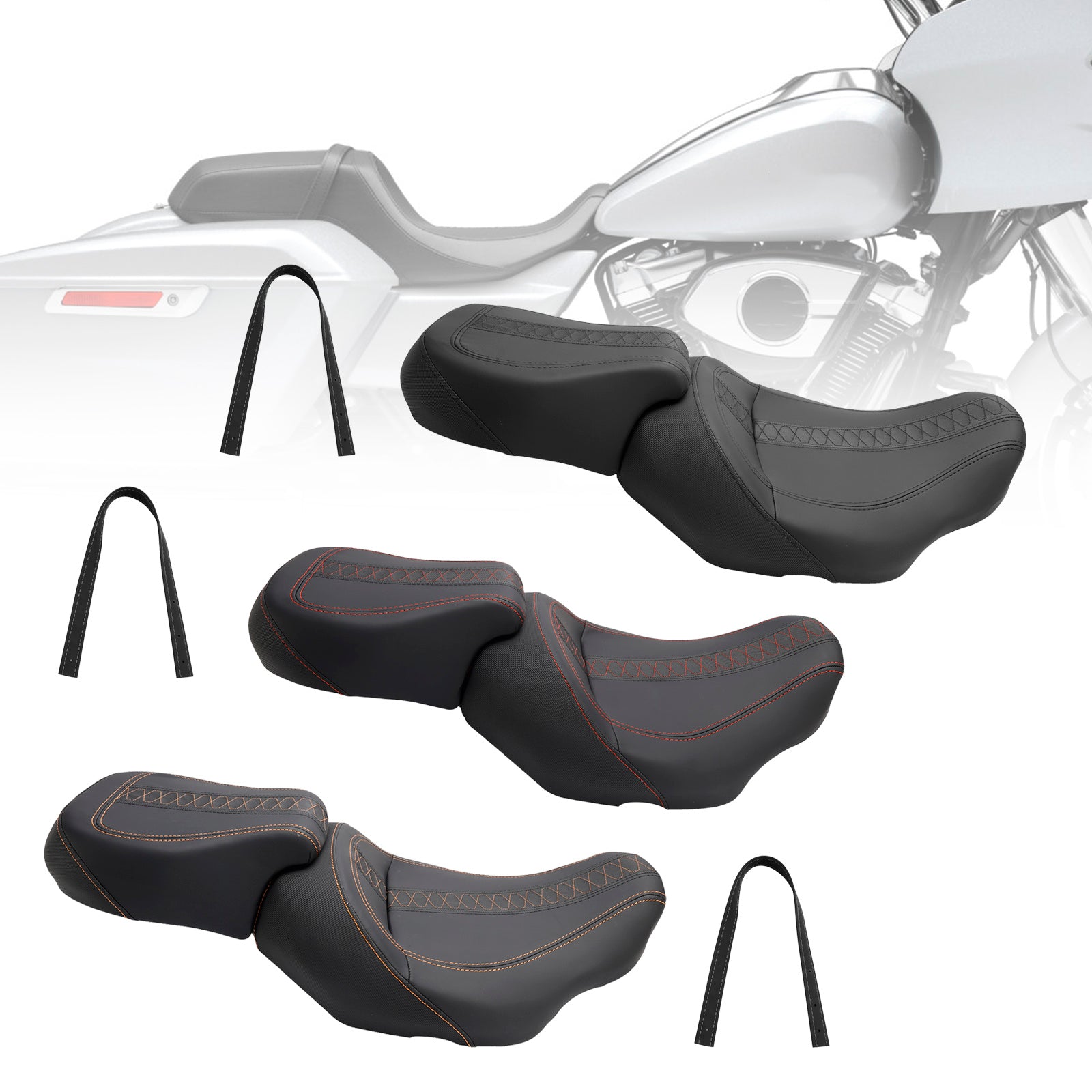 23-24 Touring Cvo Glide Complete Cushion Rider Passenger Seat Orange