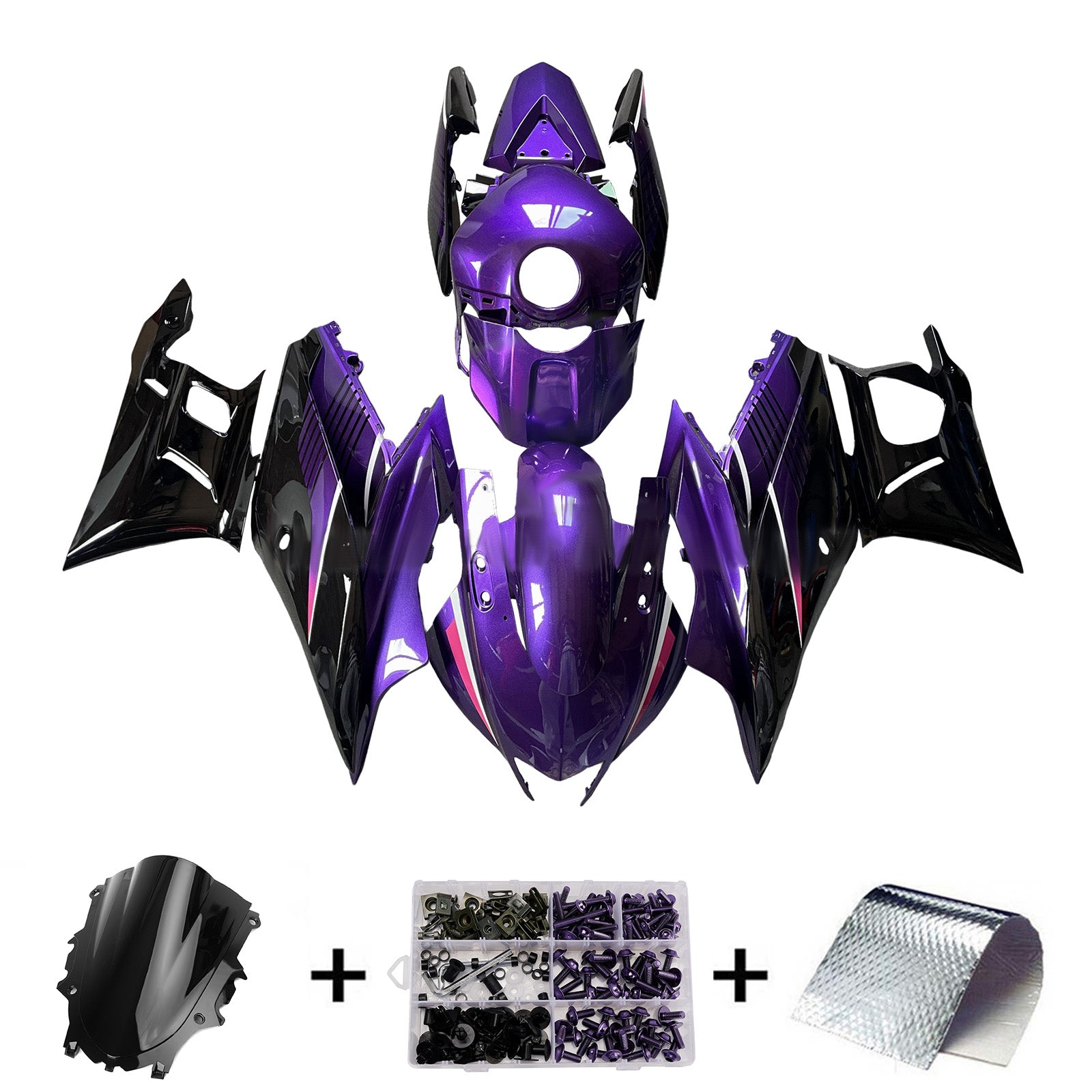 Amotopart 2019-2021 Yamaha YZF-R3 R25 Purple & Black Fairing Kit