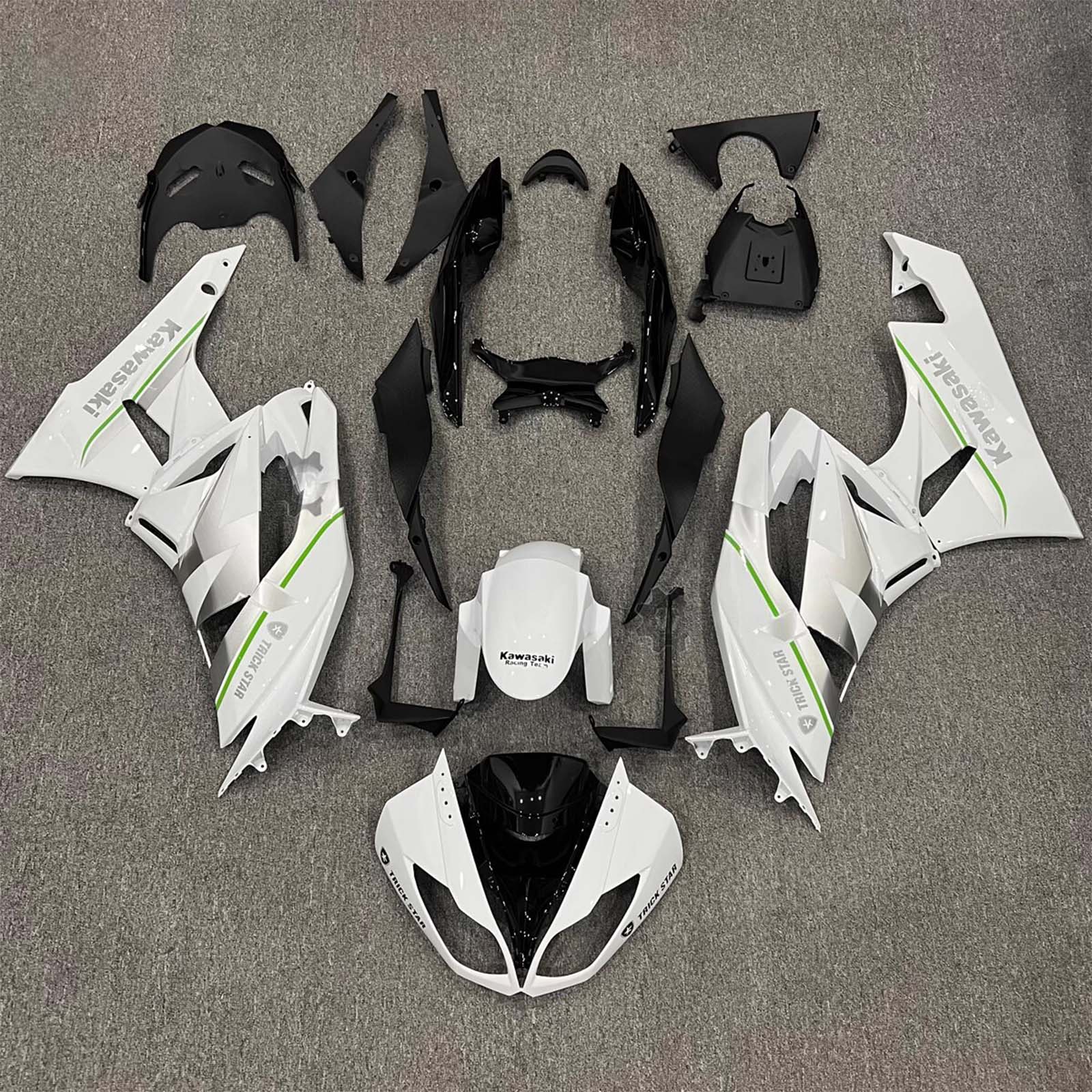 Amotopart 2009-2012 Kawasaki ZX6R 636 White Green Fairing Kit