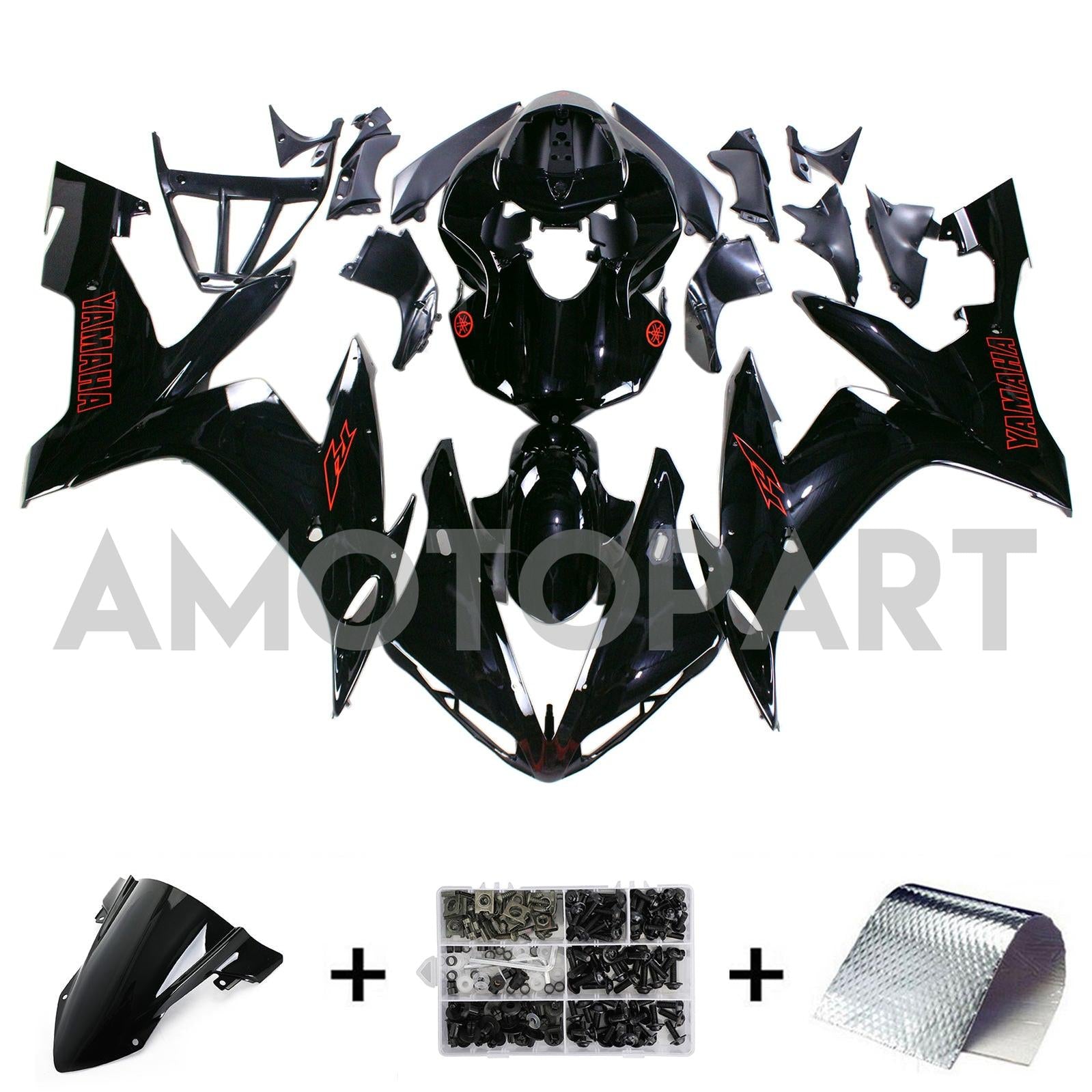 AMOTOPART 2004-2006 YZF 1000 R1 YAMAHA SVART MED RED LOGO FAIRING KIT