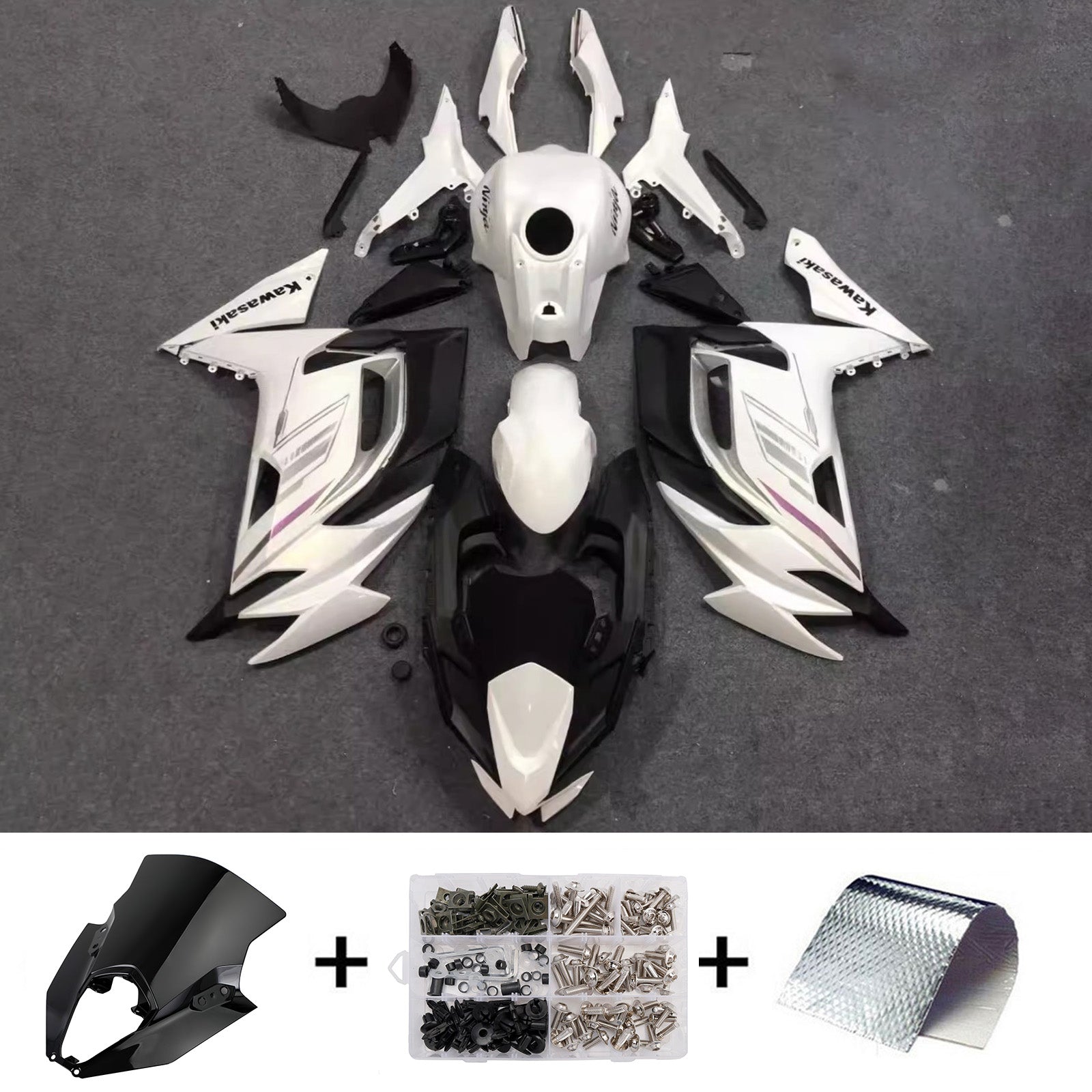 Amotopart 2020-2025 Kawasaki ER6F/Ninja650 White & Black Fairing Kit