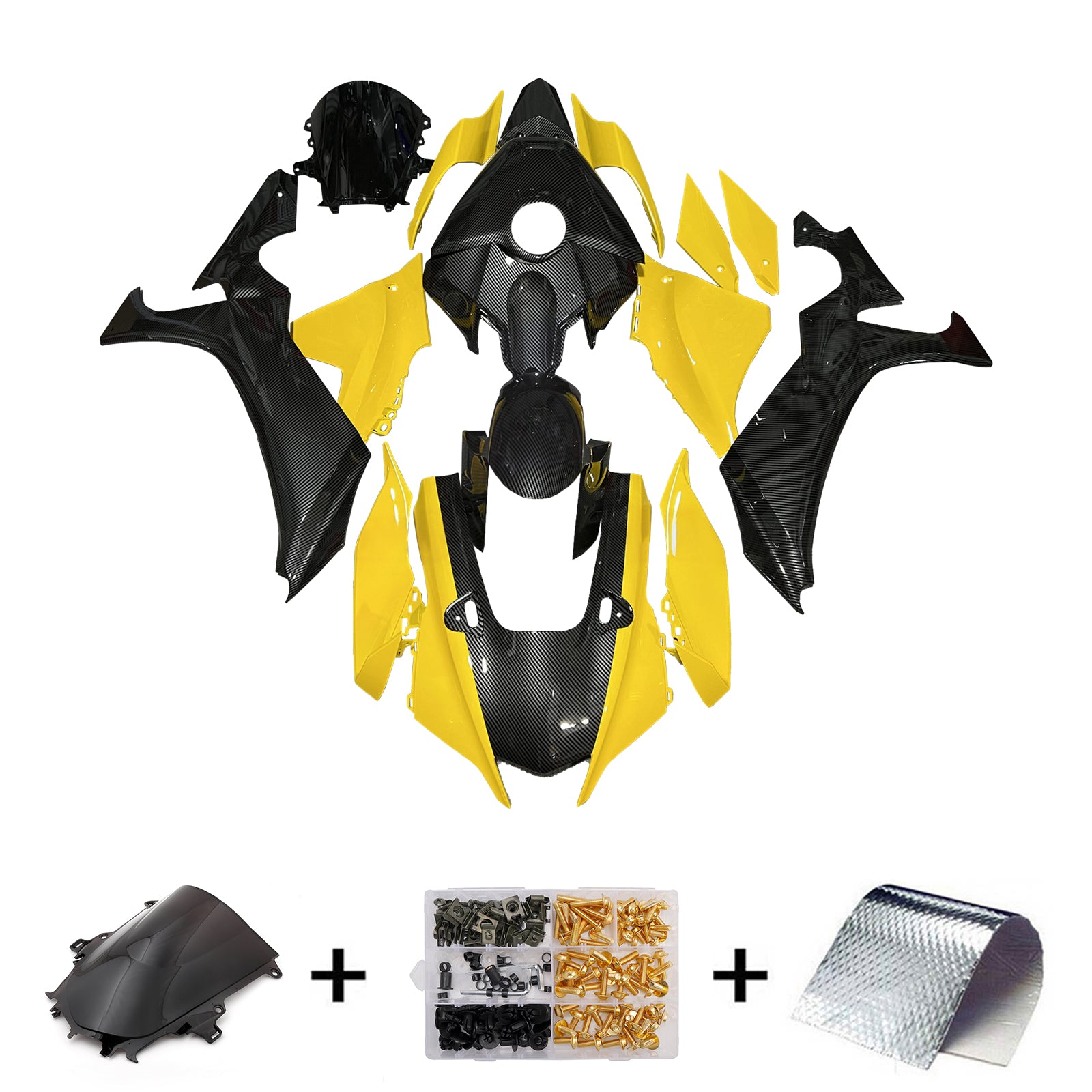 Amotopart 2020-2025 Yamaha YZF-R1 Carbon Fiber Yellow Fairing Kit