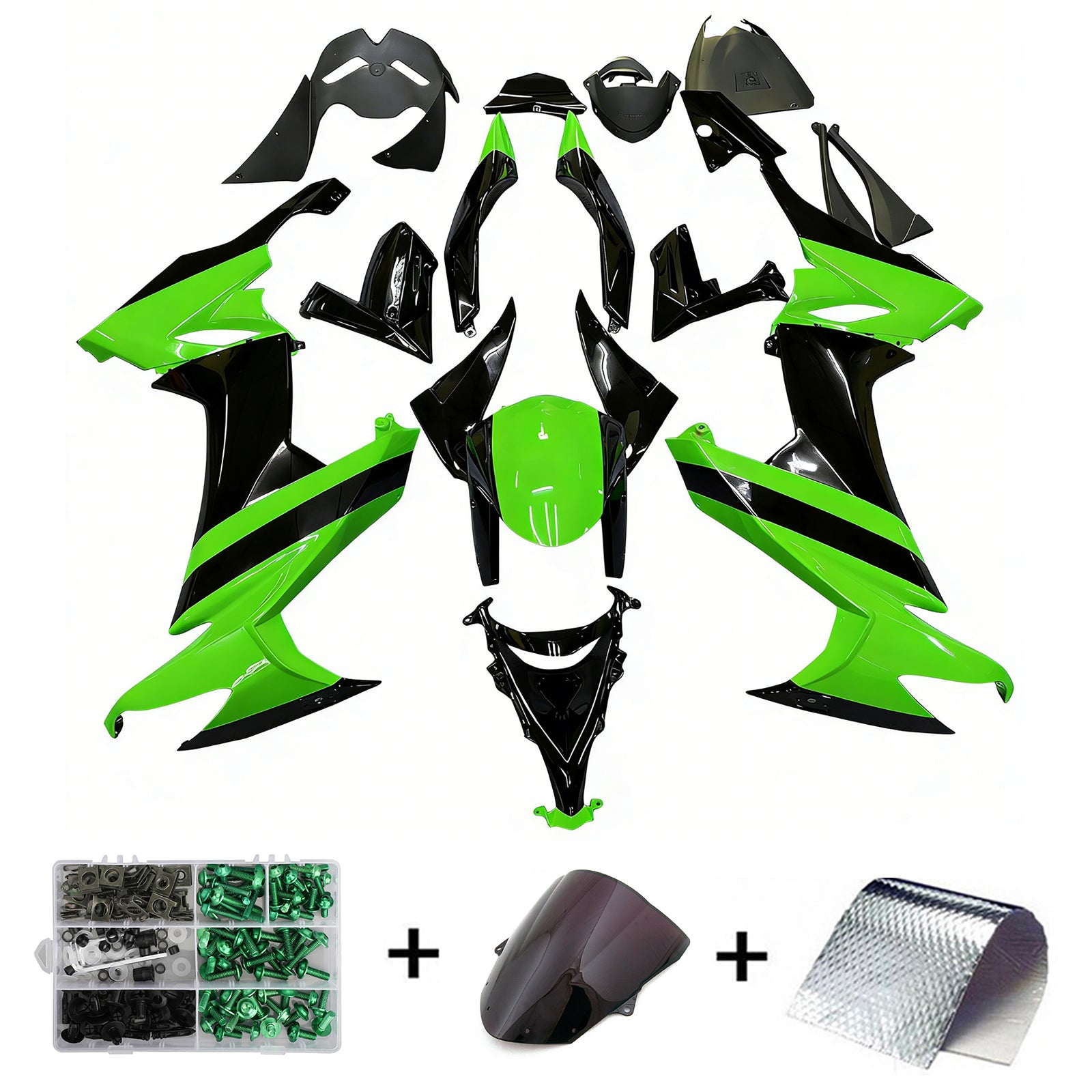 Amotopart 2008-2010 Kawasaki ZX10R Green Black Fairing Kit
