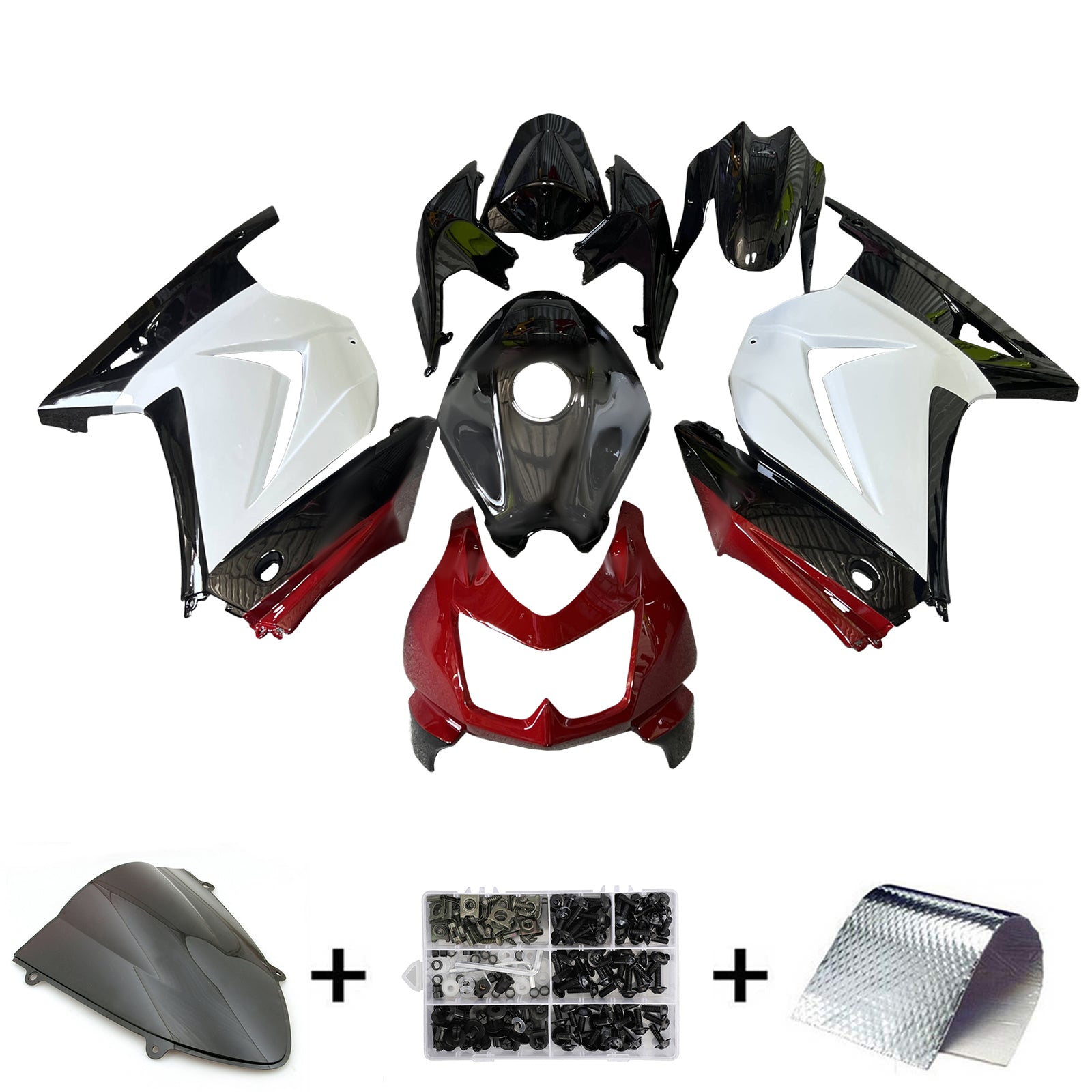 Amotopart 2008-2012 Kawasaki EX250/Ninja 250R White Black Red Fairing Kit