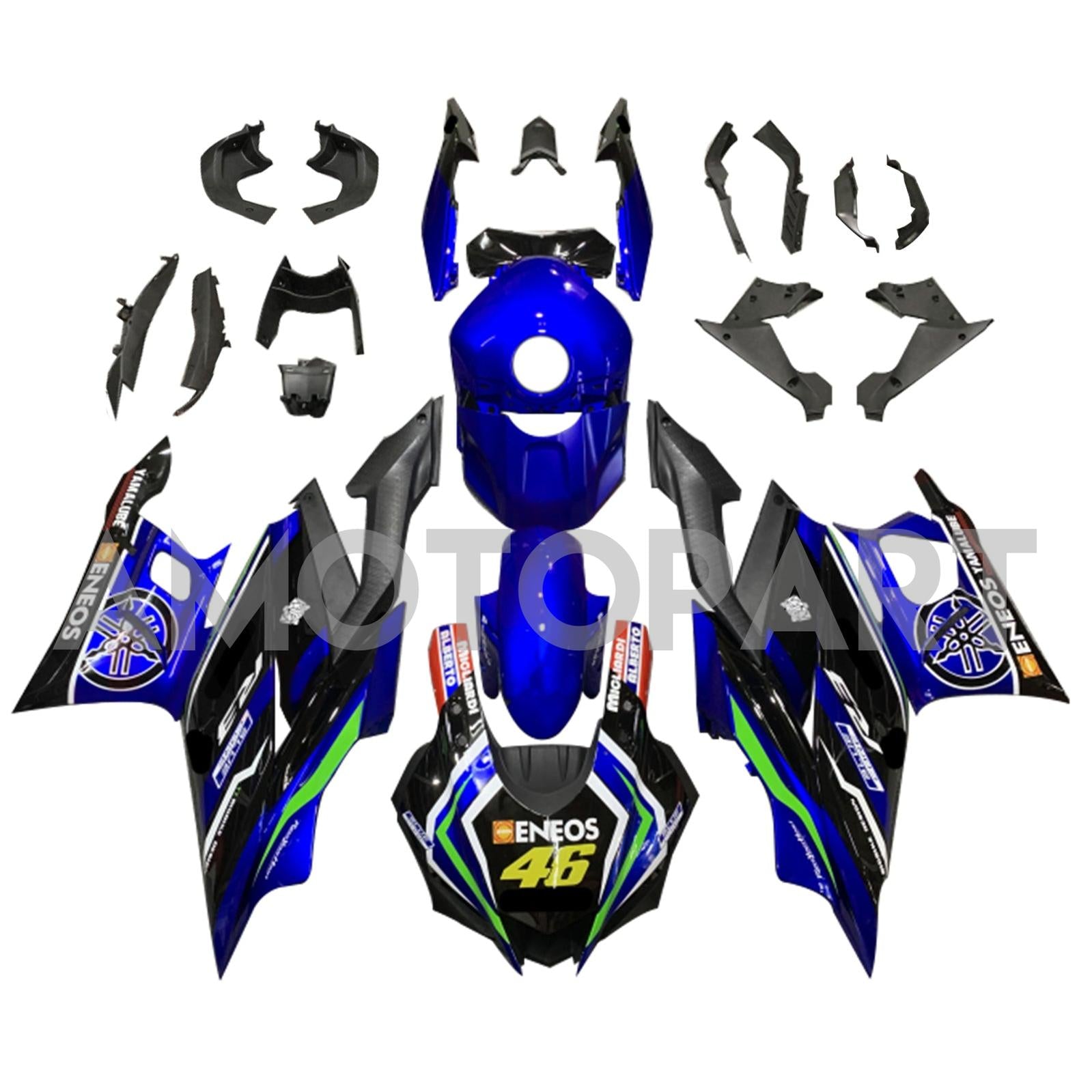 Amotopart 2022-2024 Yamaha YZF-R3 R25 Blue&Green Fairing Kit