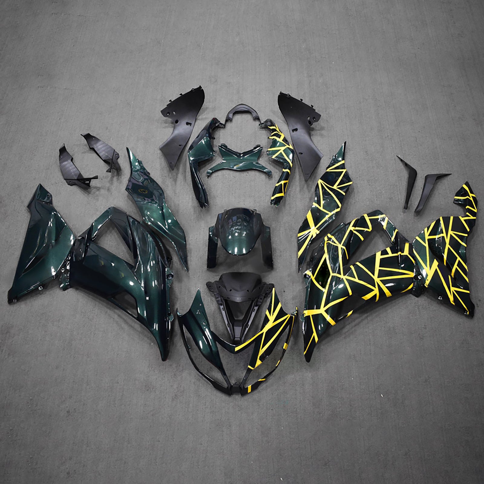 Amotopart 2013-2018 Kawasaki ZX6R 636 Green Yellow Fairing Kit