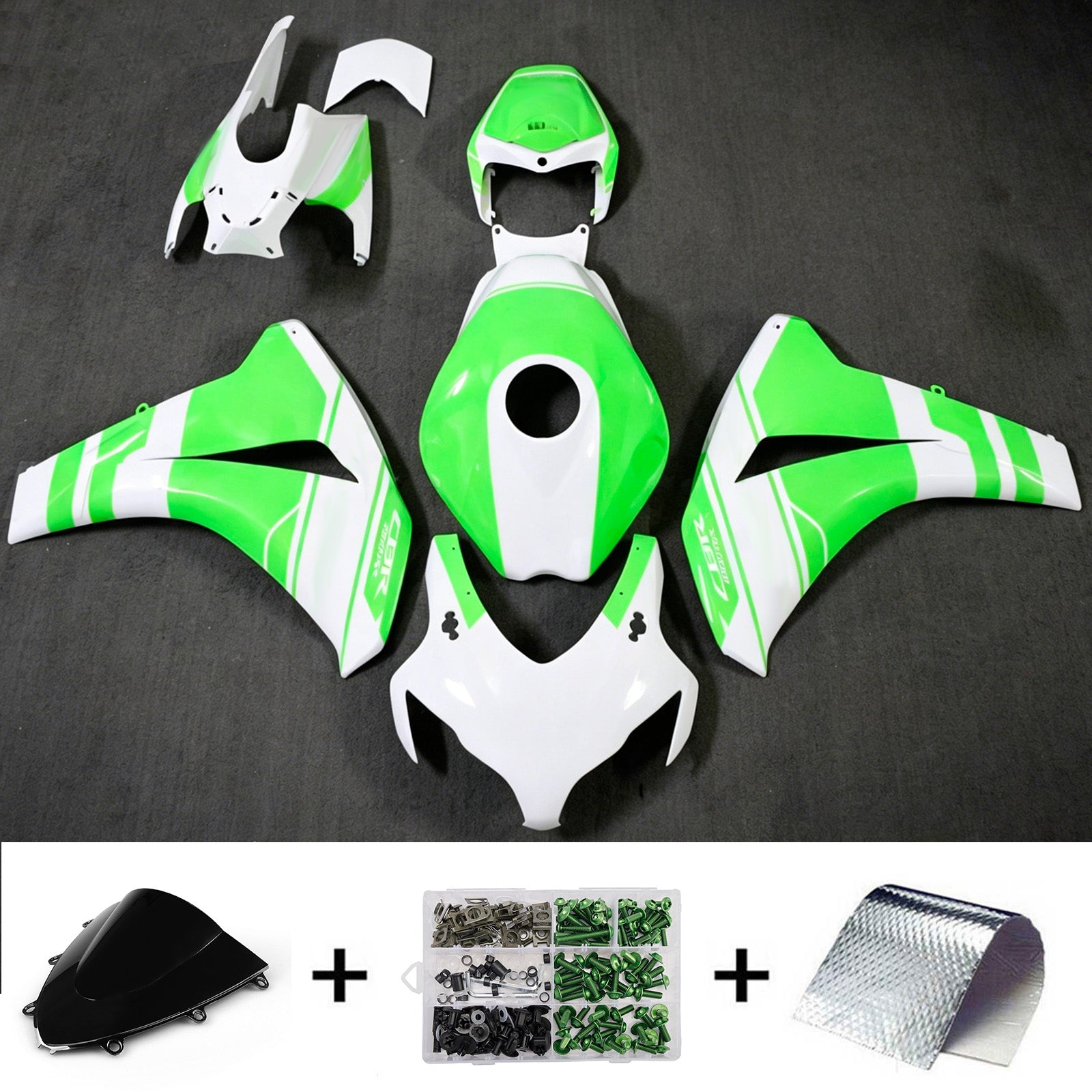 Amotopart 2008-2011 Honda CBR1000RR White/Green Fairing Kit