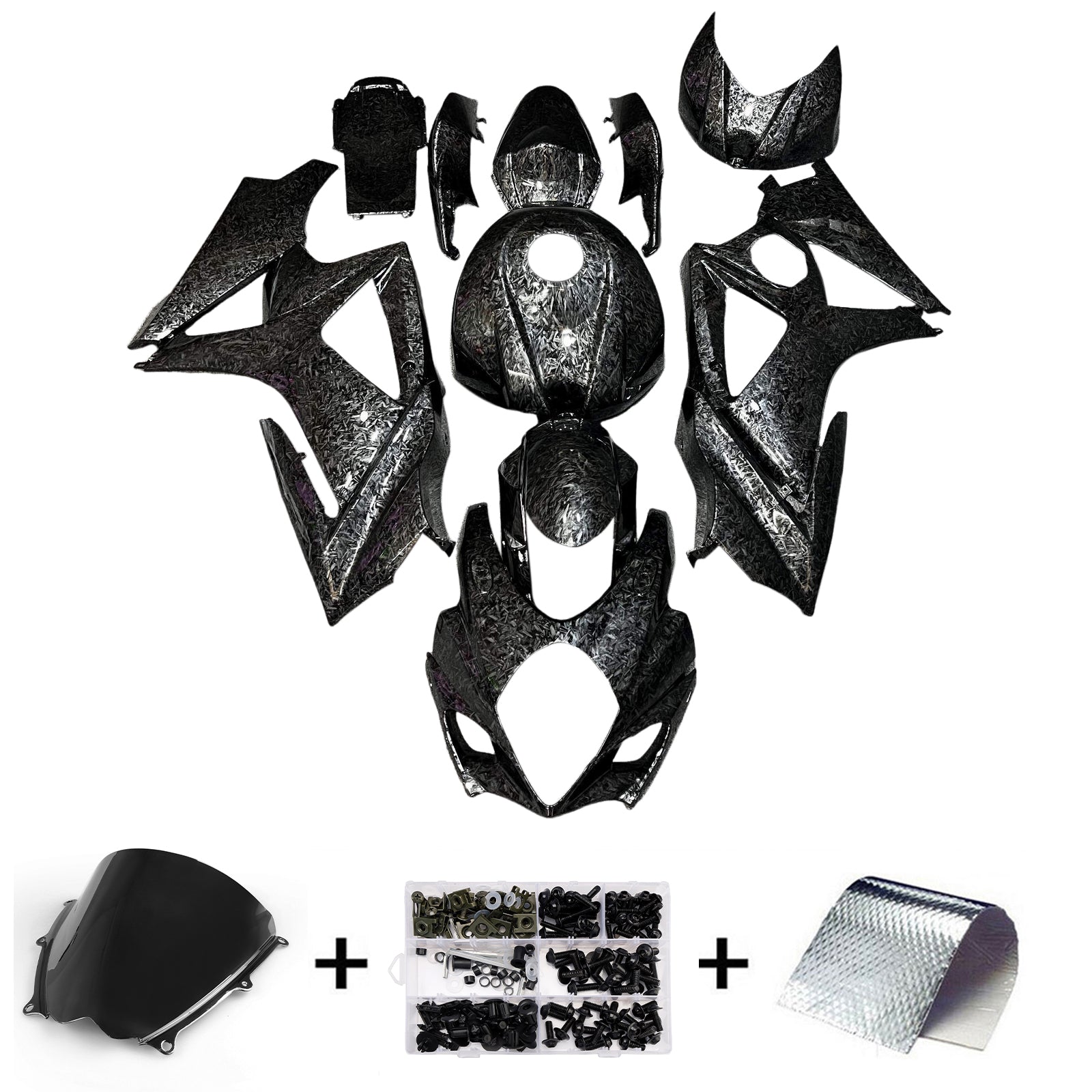 Amotopart 2007-2008 Suzuki GSXR1000 Black Carbon Marble Pattern Fairing Kit