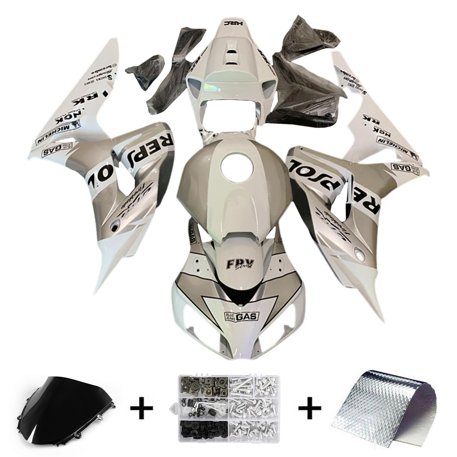 Amotopart 2006-2007 Honda CBR1000RR White Grey Repjol Zestaw Fairing
