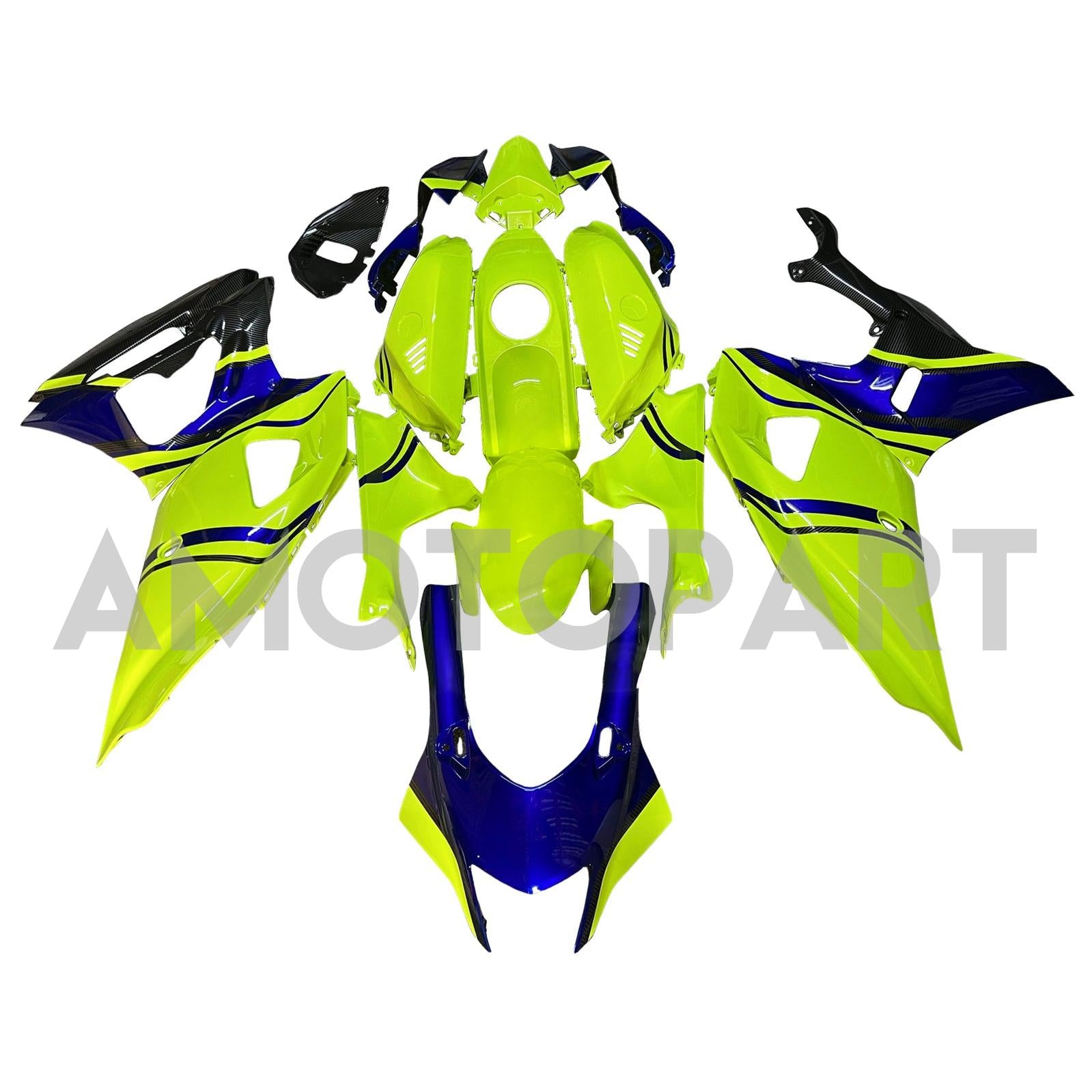 Amotopart 2021-2025 Yamaha YZF-R7 Fluorescent Yellow Blue Carbon Fiber Pattern Fairing Kit