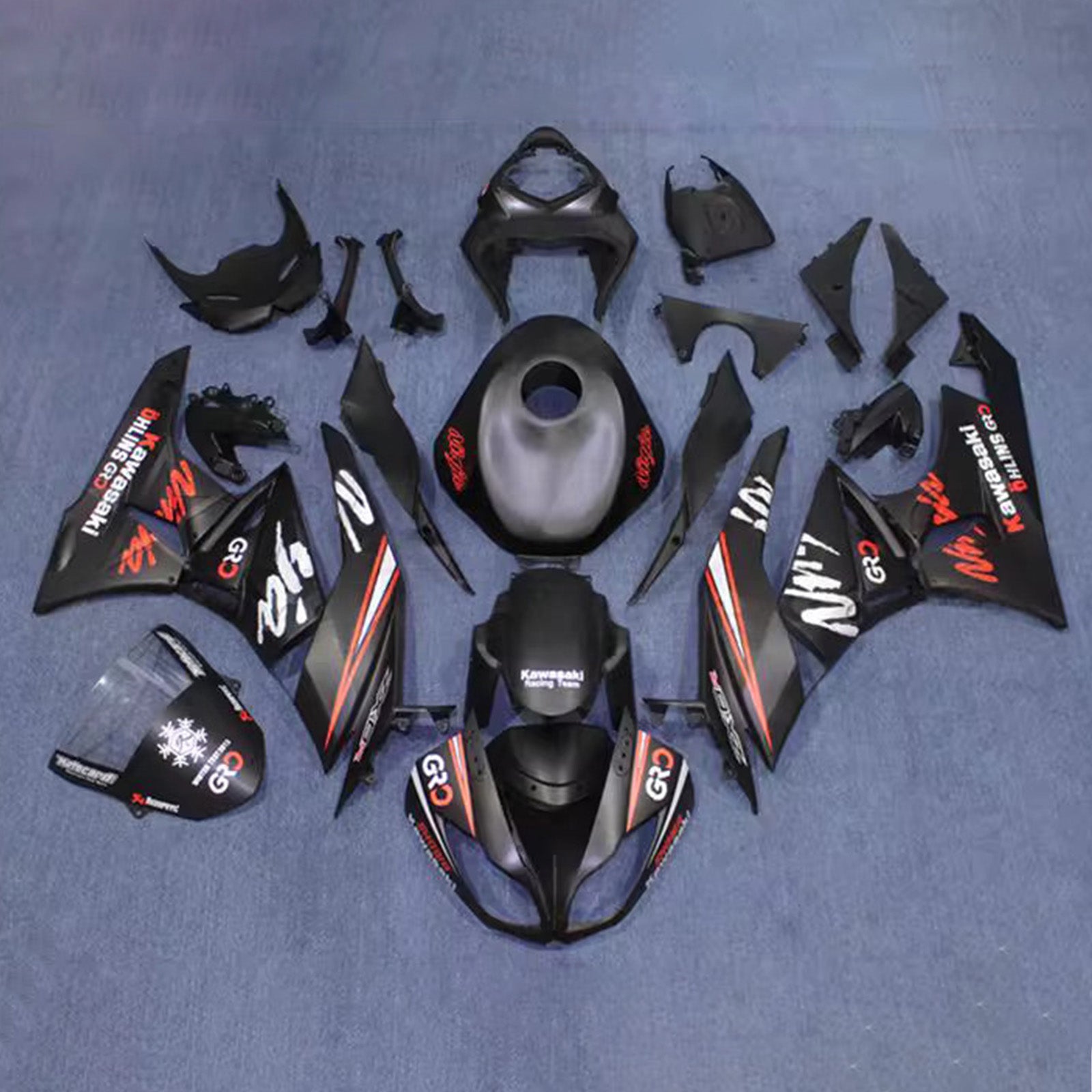 Amotopart 2009-2012 Kawasaki ZX6R 636 Black Red White Fairing Kit
