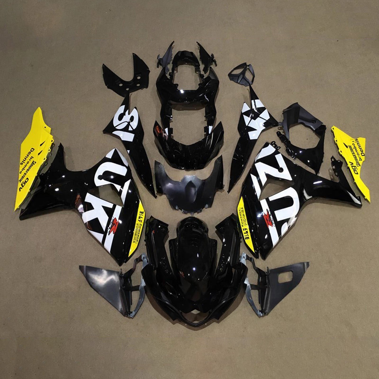 Amotopart 2009-2016 Suzuki GSXR1000 Black White Yellow Fairing Kit