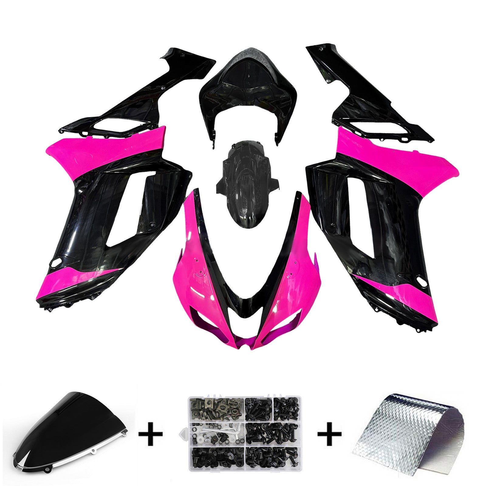 Amotopart 2007-2008 Kawasaki ZX6R 636 Black Pink Fairing Kit