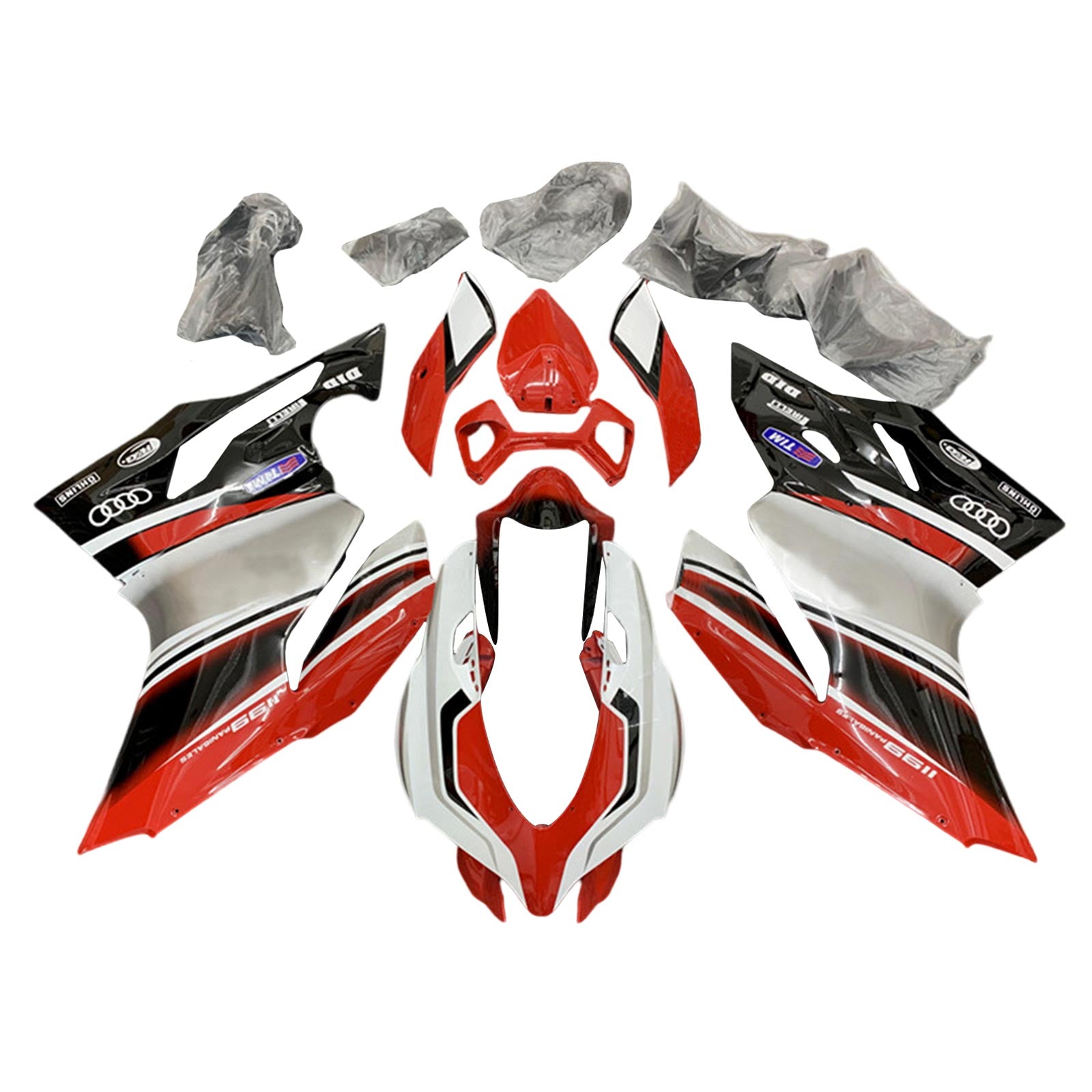 Amotopart 2012-2015 Ducati 899 Kit de carenagem preta e vermelha branca brilhante