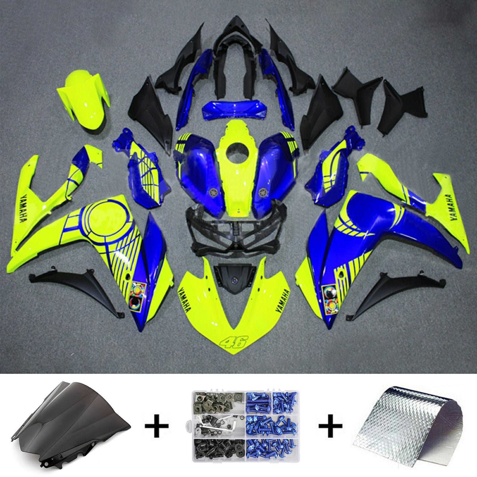 Amotopart YZF-R3 2014-2018 R25 2015-2017 Yamaha Blue & Yellow Style1 Kit de carenagem