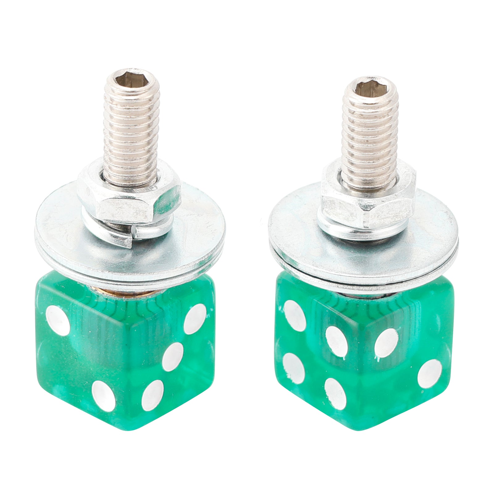 2x Motorcycle Bike Plastic Green Dice License Plate Bolt On Screw On Frame Nut