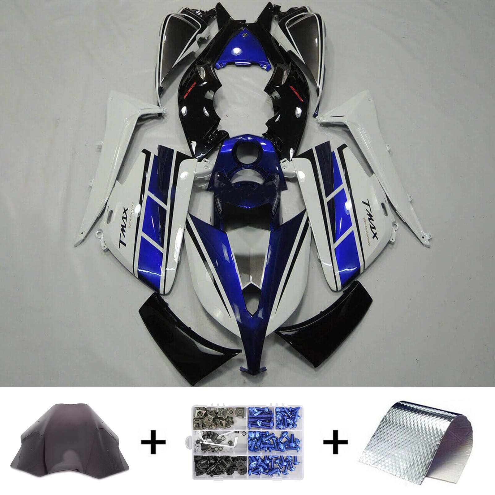 Amotopart 2012-2014 Yamaha T-Max TMAX530 Kit de carenagem azul e branco