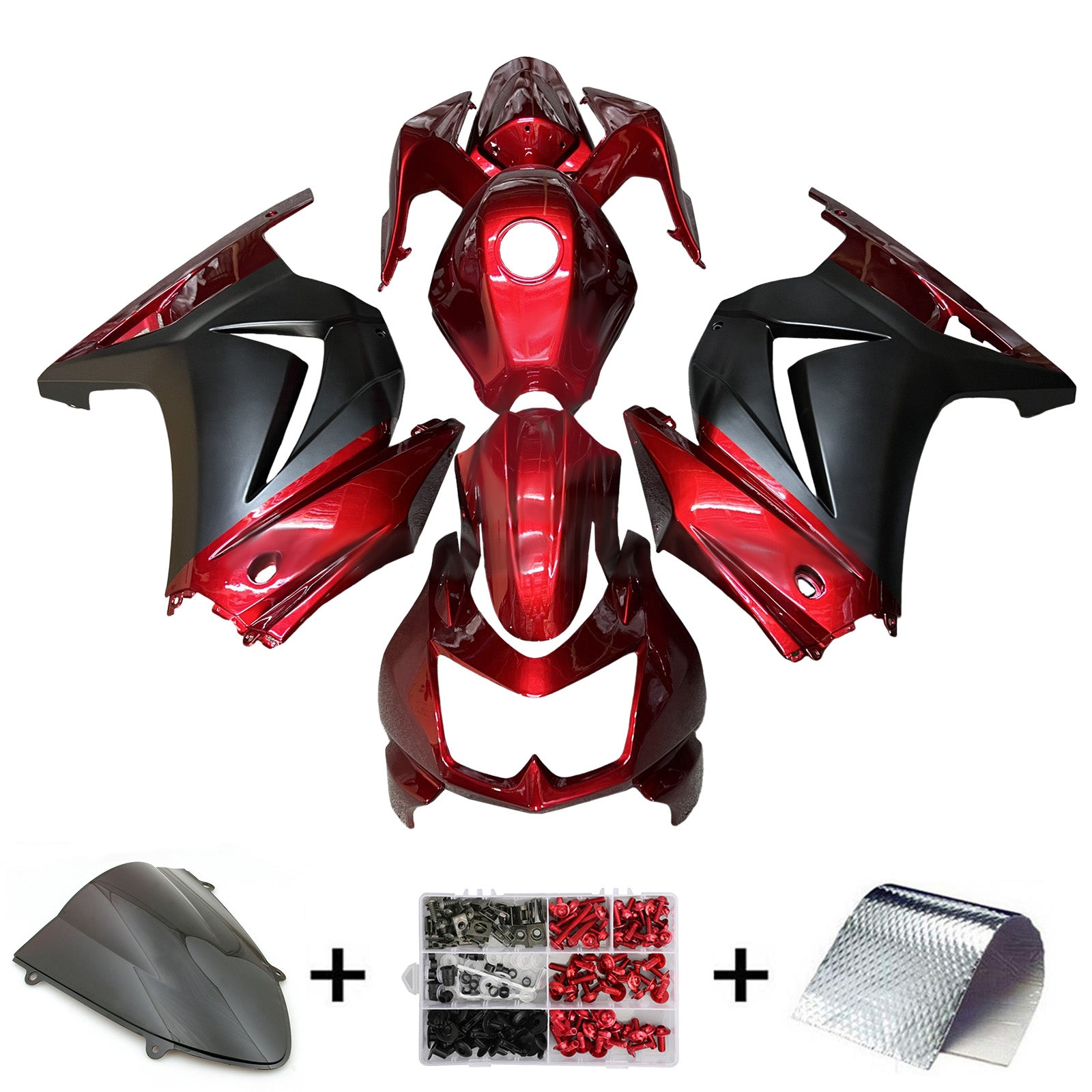 Amotopart 2008-2012 Kawasaki EX250/Ninja 250R Black Red Fairing Kit