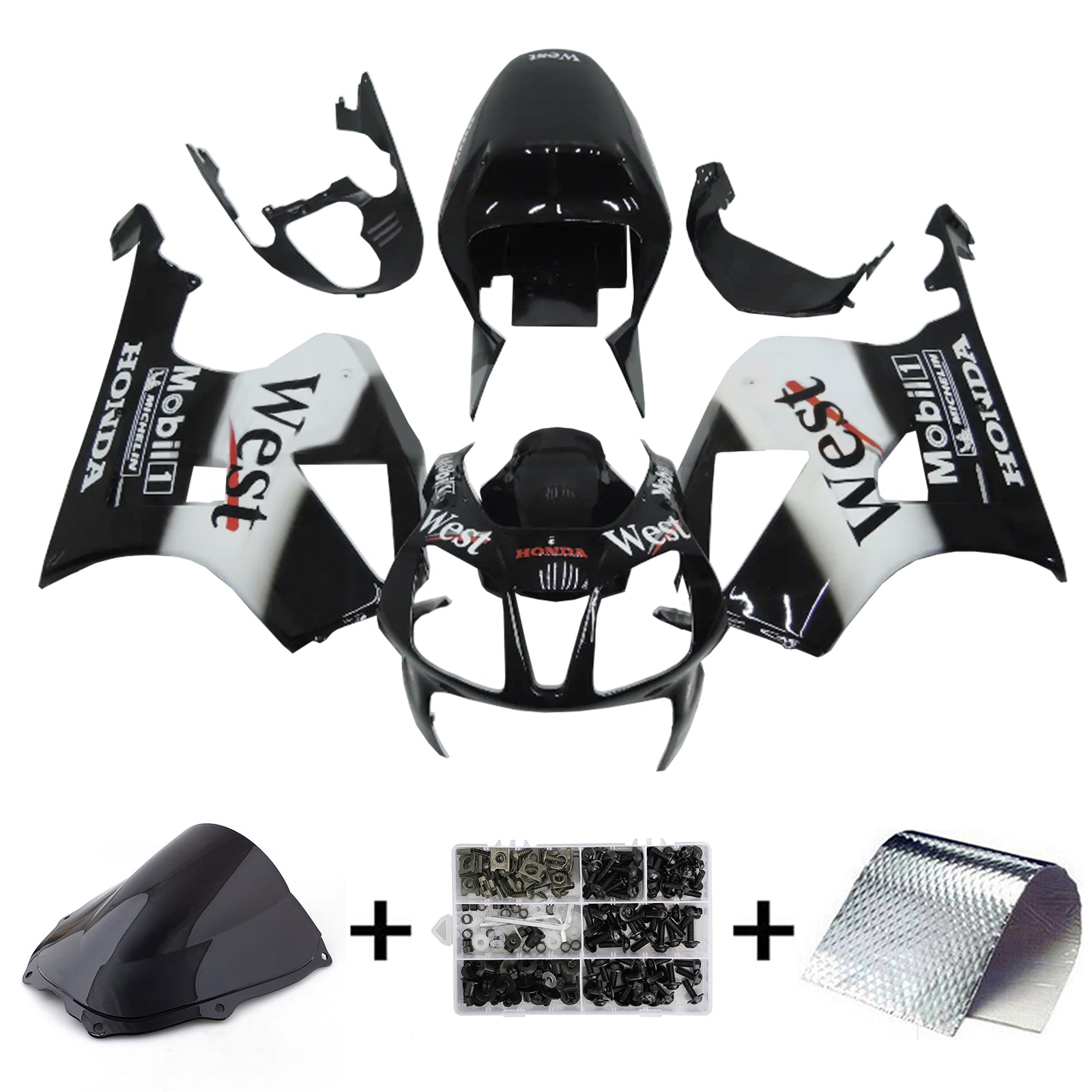 Amotopart 2000-2006 Honda VTR1000 RC51 Black White & Logo Fairing Kit