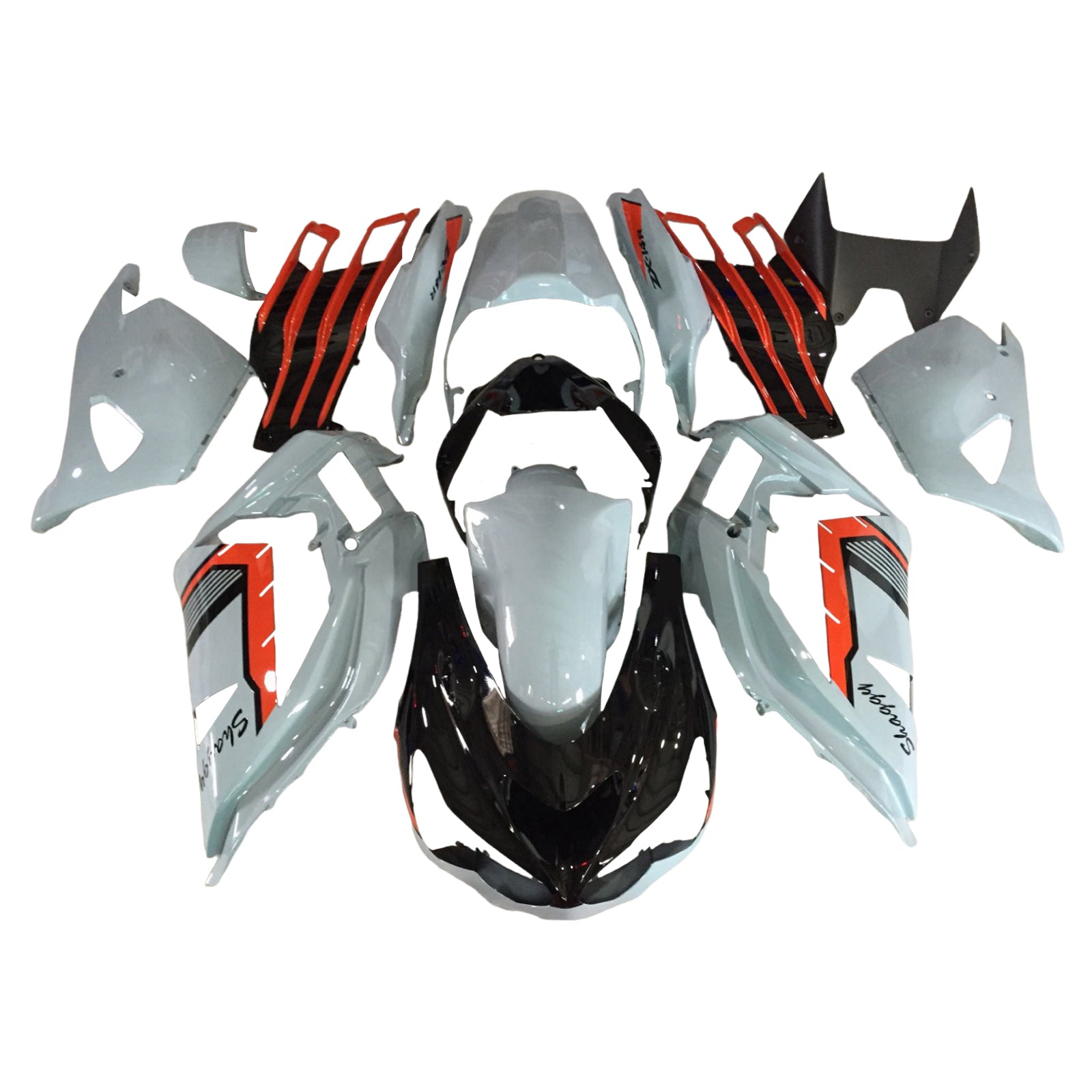 Amotopart 2013-2018 Kawasaki ZX6R 636 Black White Fairing Kit