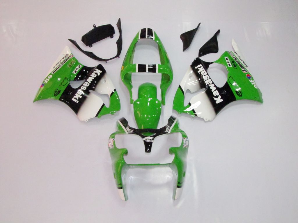 Amotopart 2000-2002 Kawasaki ZX6R 636 2005-2008 Kawasaki ZZR600 Green Black White Fairing Kit