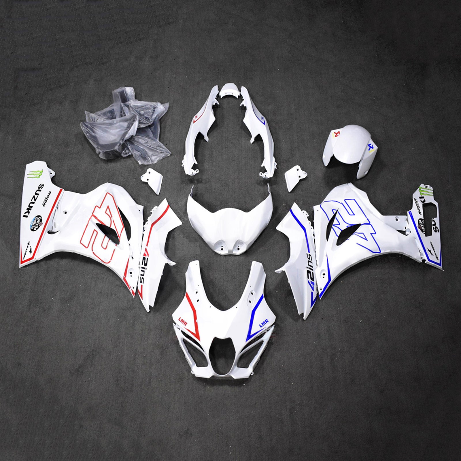 Amotopart 2017-2025 Suzuki GSXR1000 Hvid Rød Blå Fairing Kit