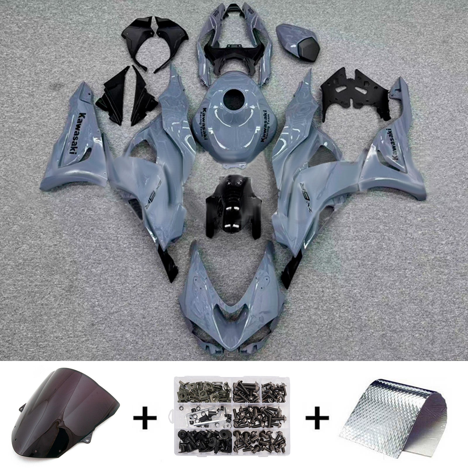 Amotopart 2024-2025 KawasakiΒ ZX-6R Glossy Grey Fairing Kit