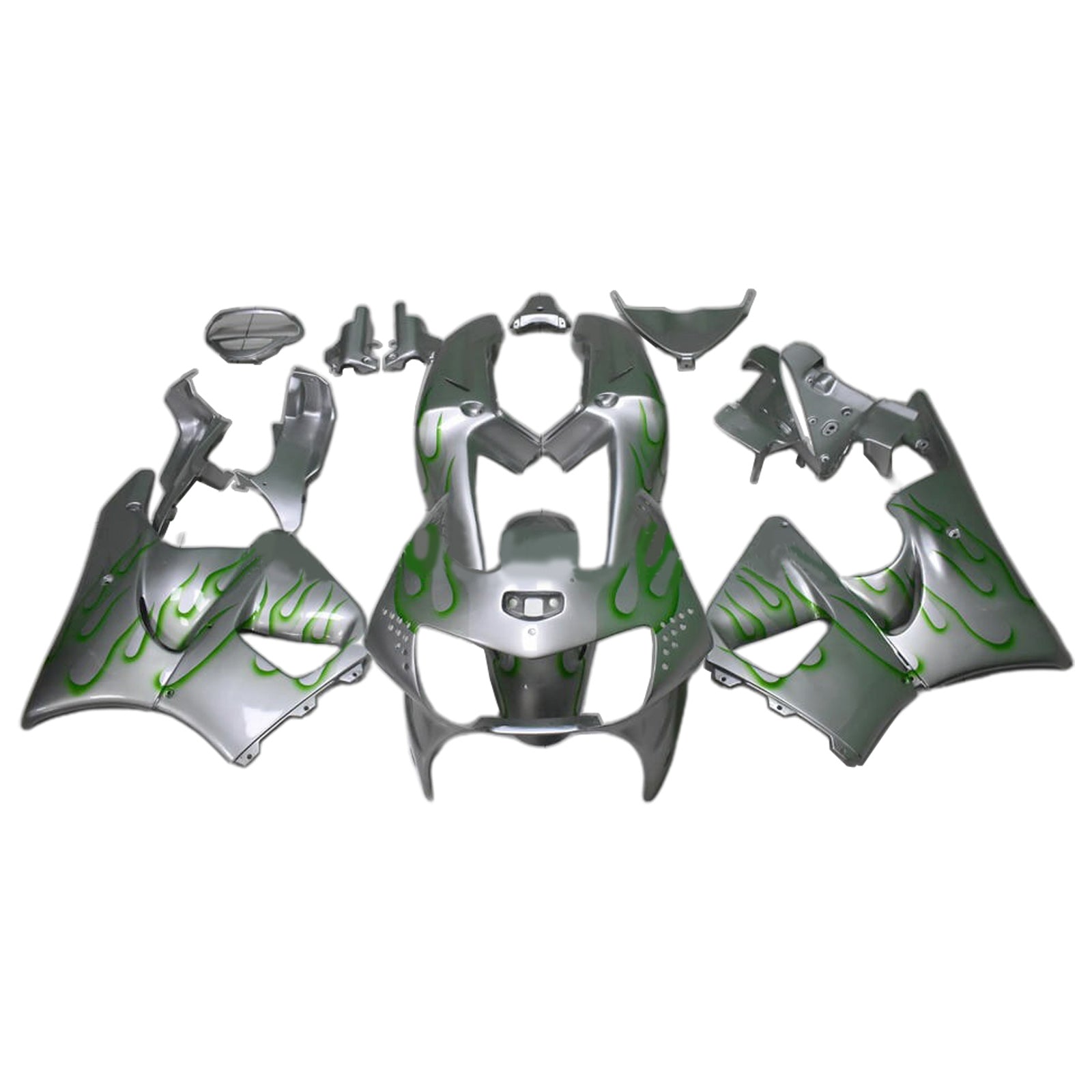 Amotopart 1998-1999 Honda CBR900RR 919 Grey & Green Flame Fairing Kit