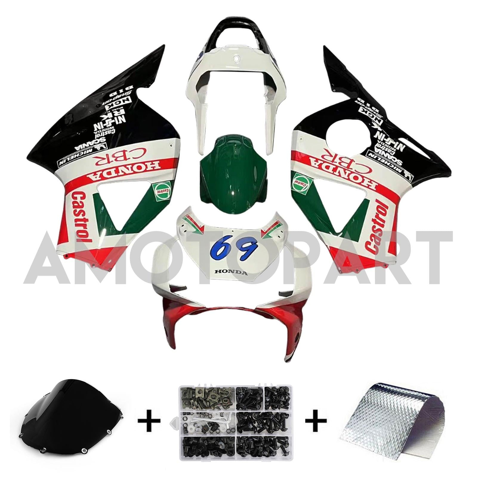 Amotopart 2002-2003 Honda CBR954 White Green Red Line Fairing Kit