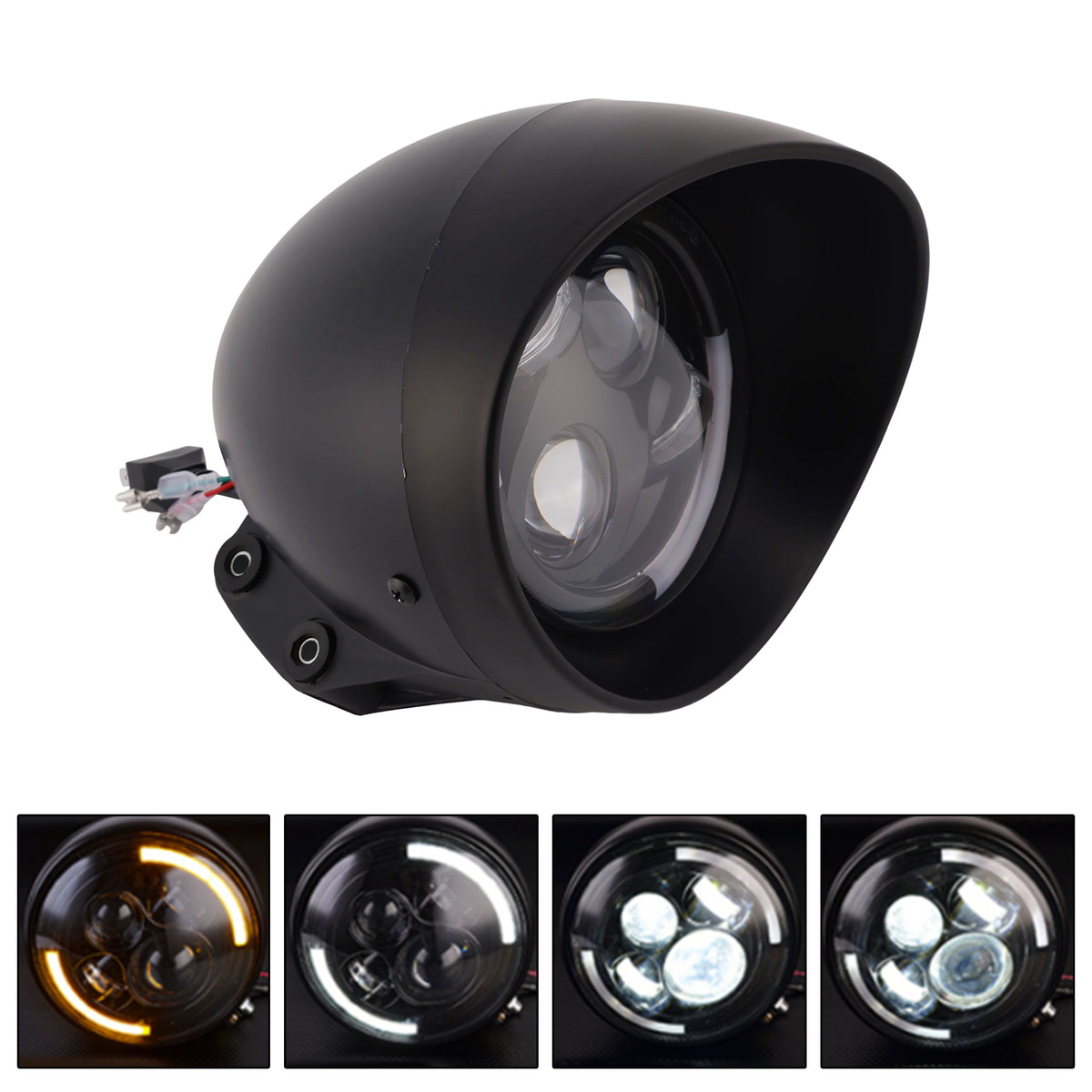 5.75" Headlight Lamp Spotlight Universal Led 4000lm Fits For Cruise Cafe Chrome