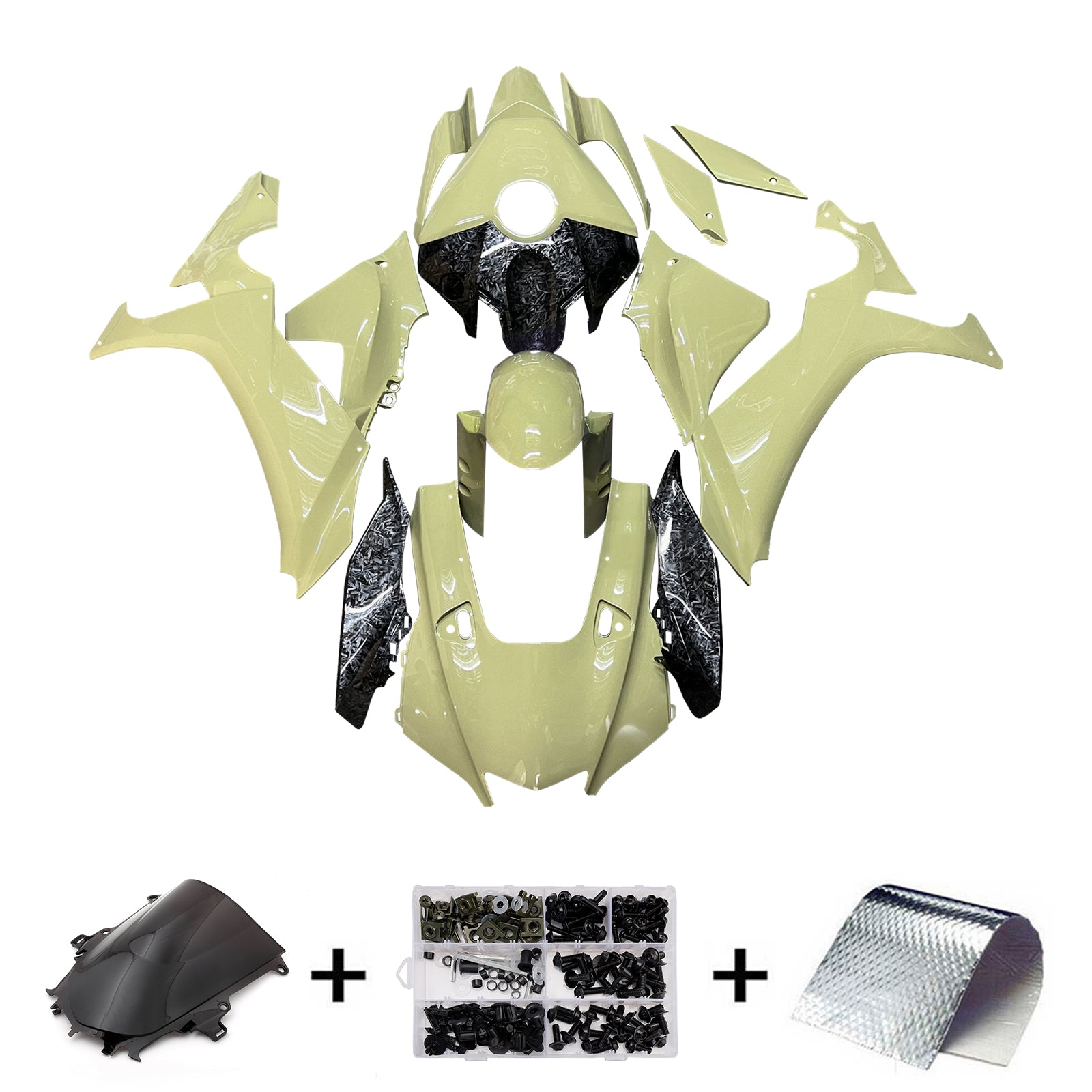 Amotopart 2020-2025 Yamaha YZF-R1 Light Yellow Forged Carbon Fiber Fairing Kit