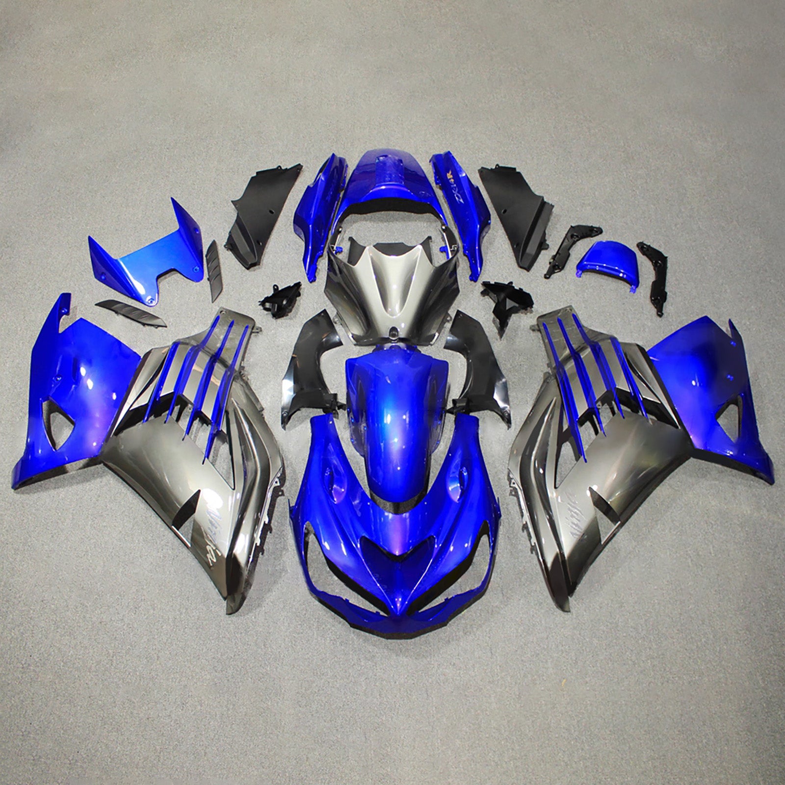 Amotopart 2012-2025 Kawasaki ZX14R ZZR1400 Glossy Blue Black Fairing Kit