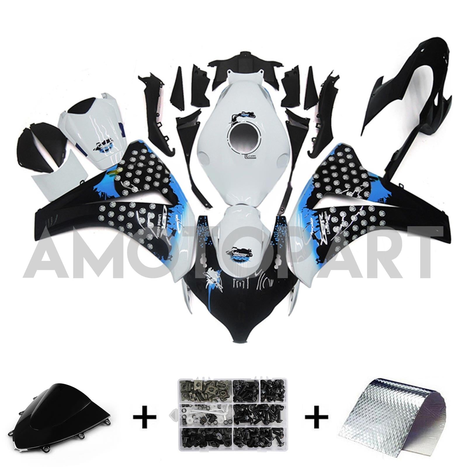 Amotopart 2008-2011 Honda CBR1000RR Black & Blue Spot Fairing Kit