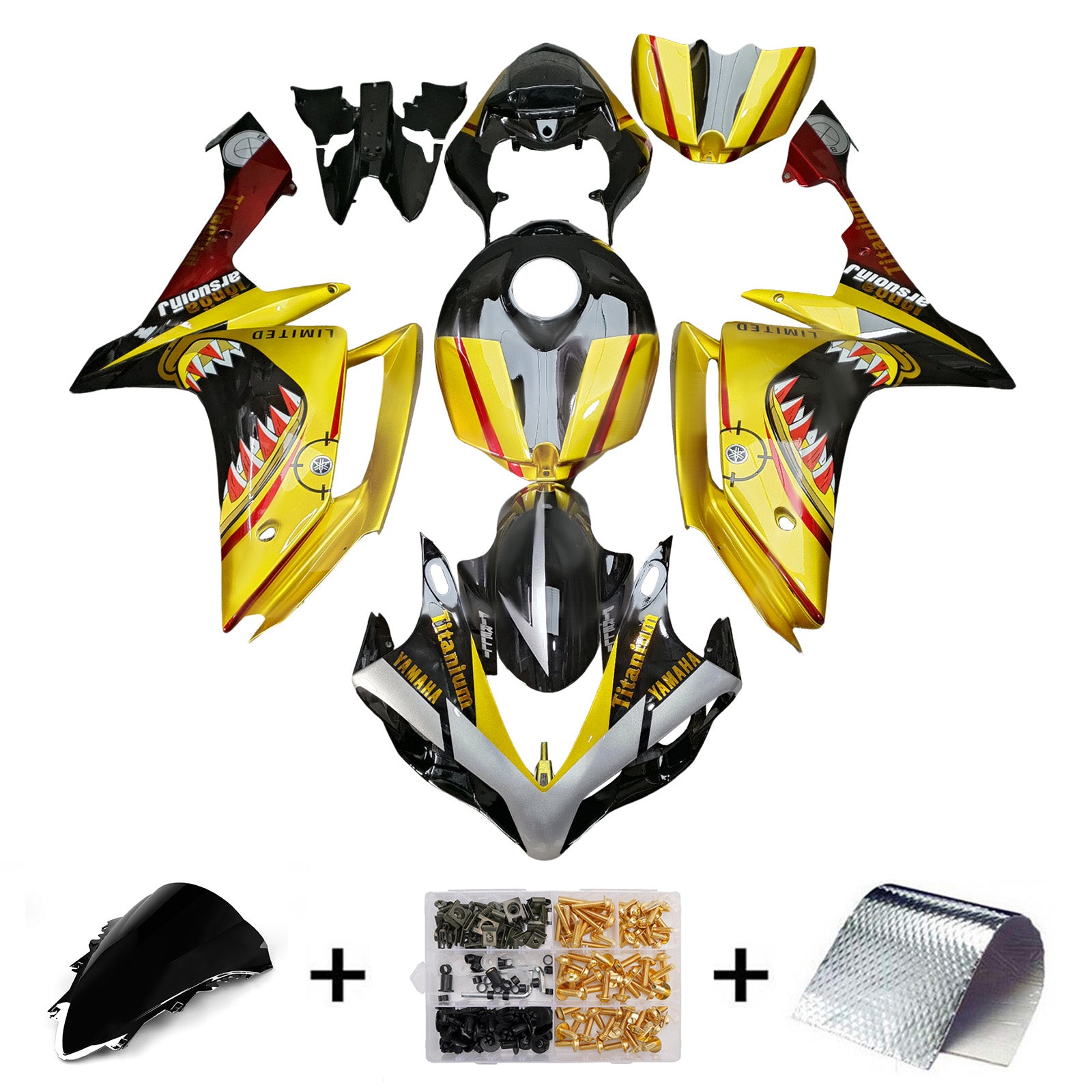 Amotopart 2007-2008 Yamaha YZF-R1 Black Yellow Fairing Kit