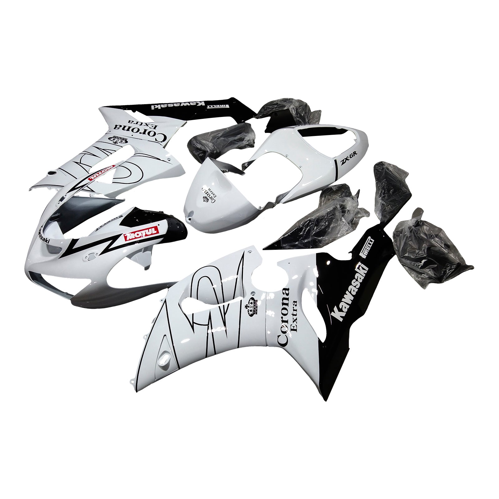 Amotopart 2005-2006 Kawasaki ZX6R 636 White Black Fairing Kit
