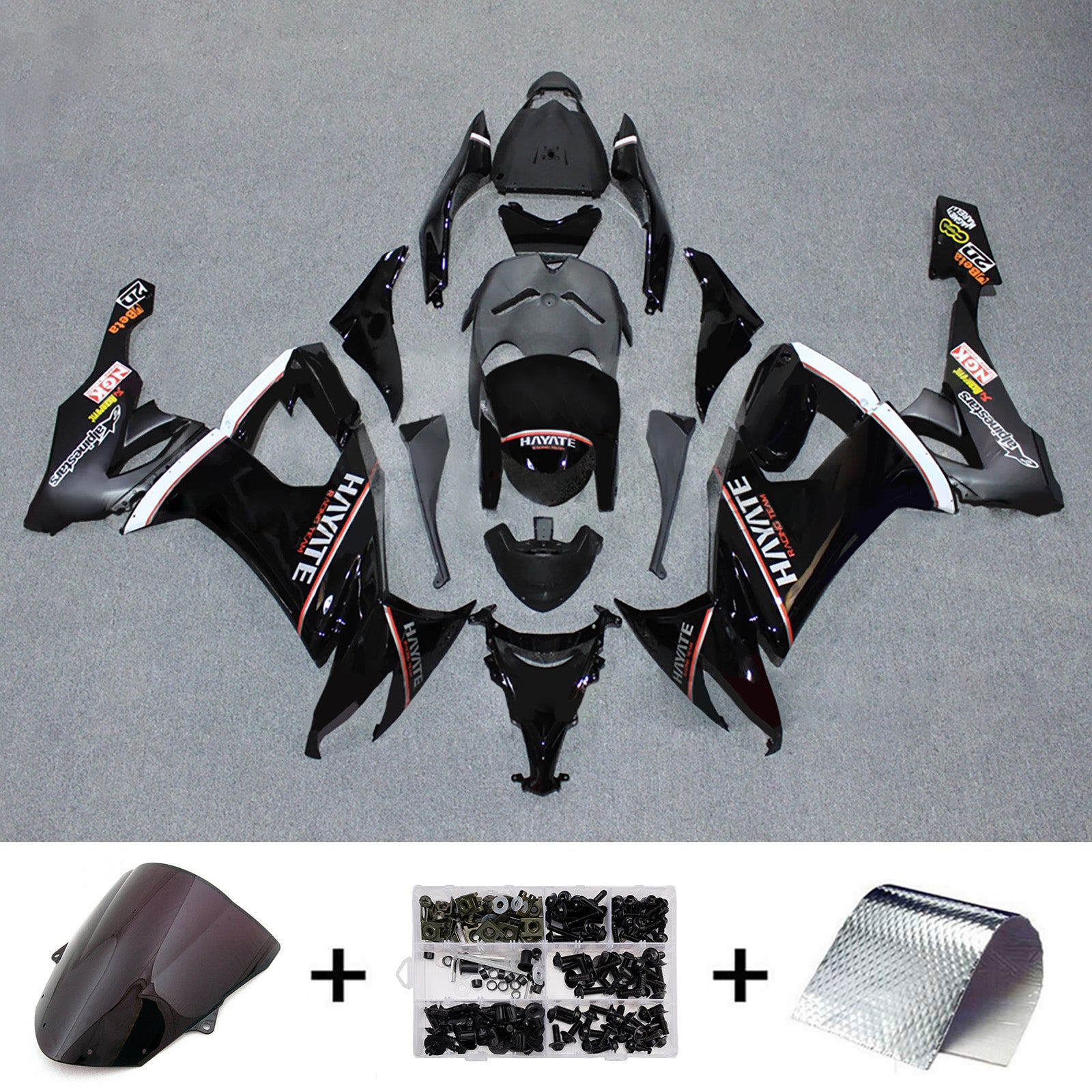 Amotopart 2008-2010 Kawasaki ZX10R Black White Fairing Kit