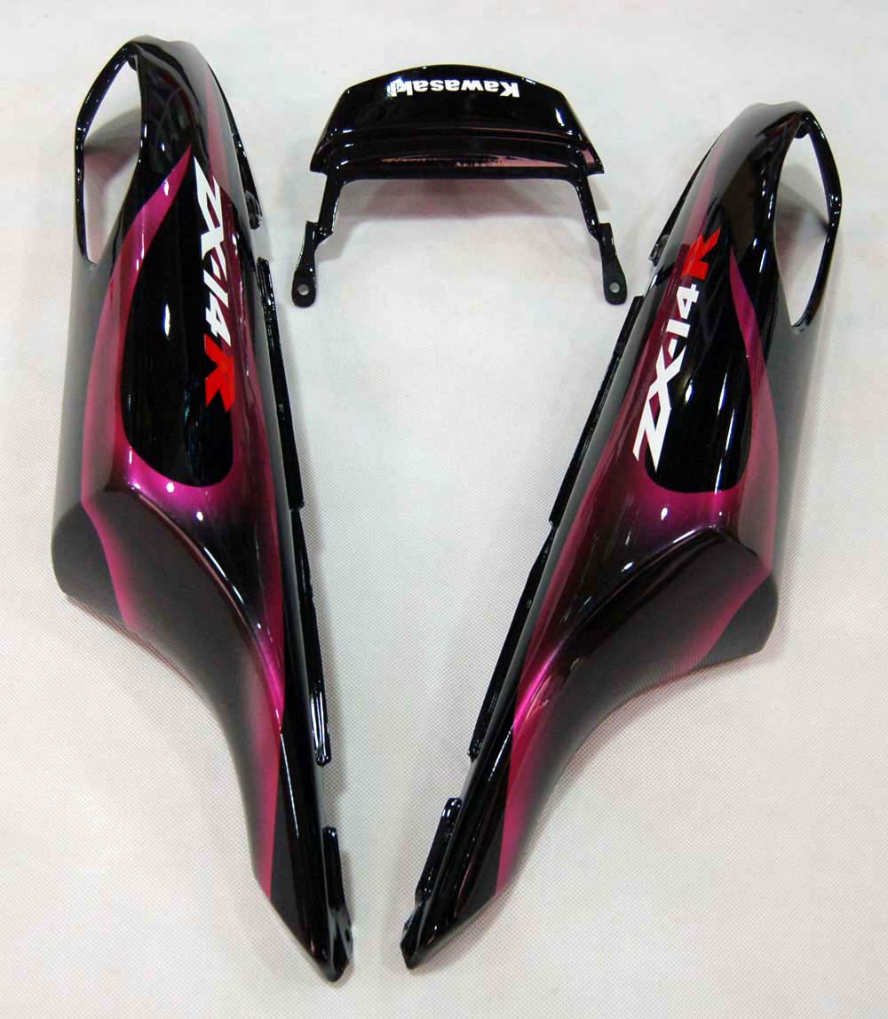 Amotopart 2006-2011 Kawasaki ZX14R Schwarz mit rosa Flammenverkleidungskit