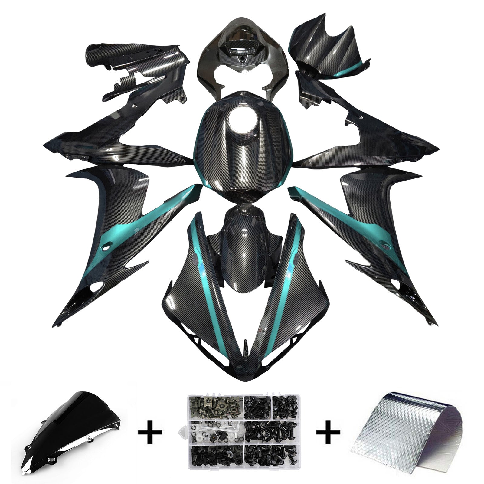 Amotopart 2004-2006 Yamaha YZF-R1 Carbon Fiber Turquoise Fairing Kit