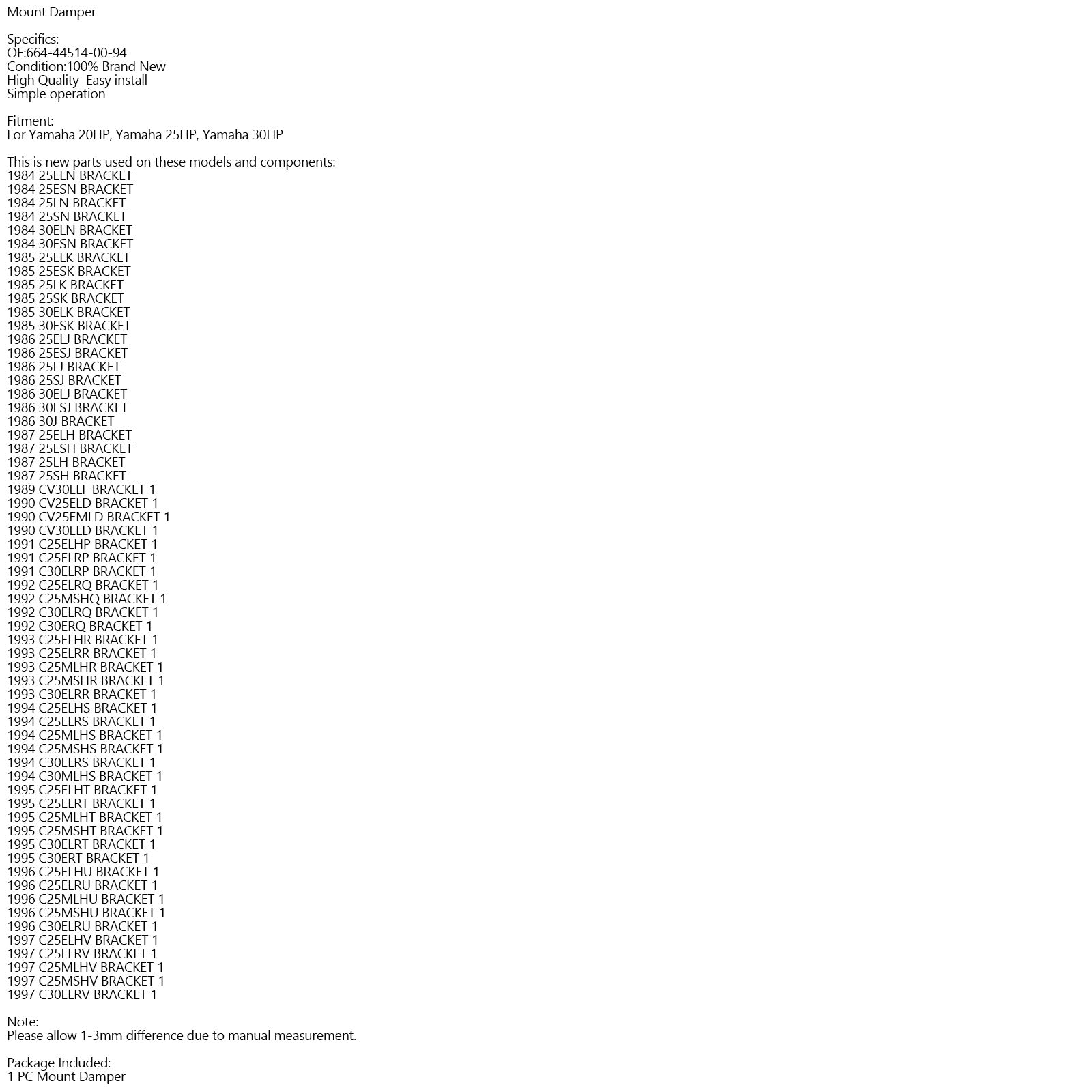 664-44514-00-94 amortisseur de montage supérieur supérieur pour yamaha 20HP 25HP 30HP