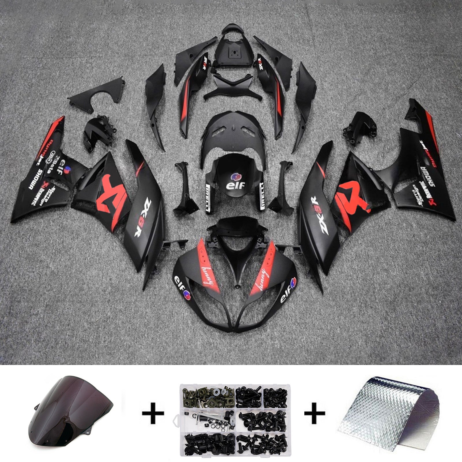 Amotopart 2009-2012 Kawasaki ZX6R 636 Black Red Fairing Kit