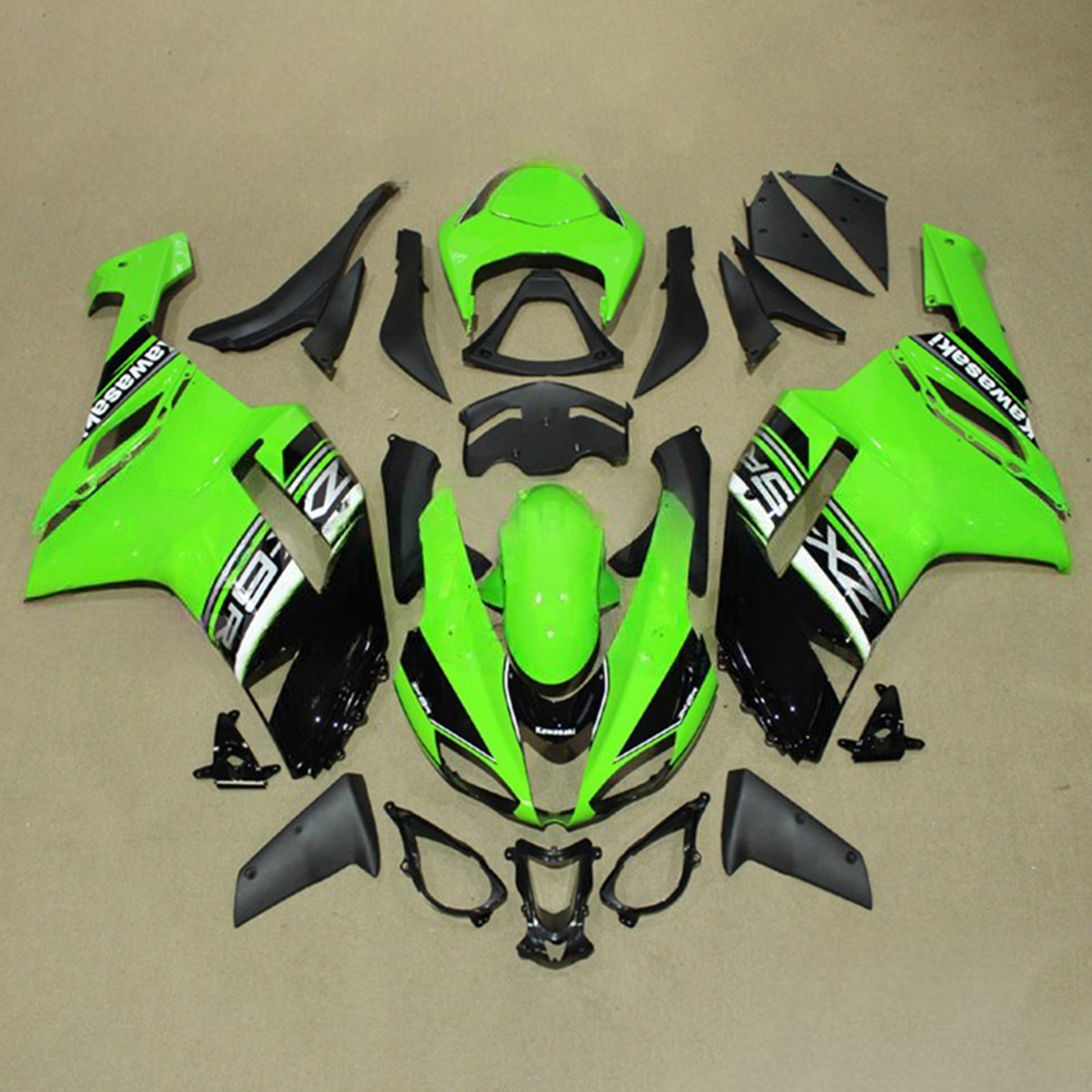 Amotopart 2007-2008 Kawasaki ZX6R 636 Black Green Fairing Kit
