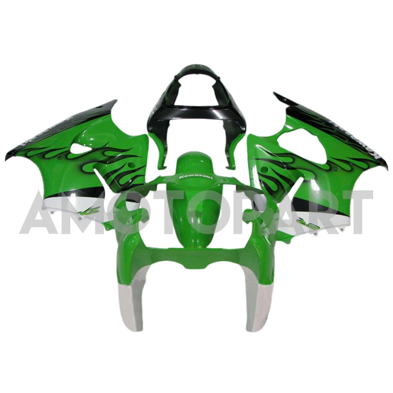 Amotopart 2000-2002 Kawasaki ZX6R 636 e 2005-2008 KAWASAKI ZZR600 BLACK LIGHT Green Fairing Kit