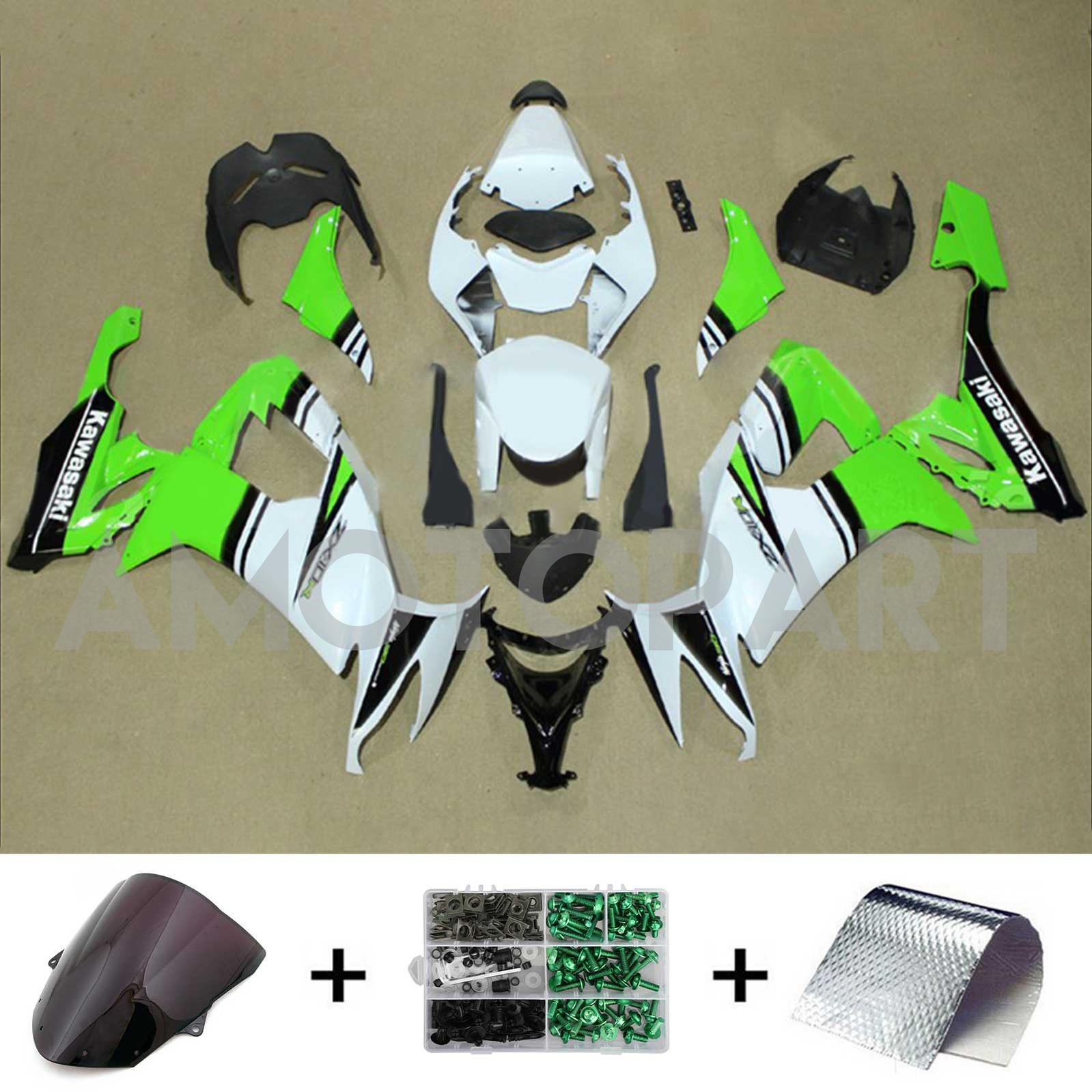 Amotopart 2008-2010 Kawasaki ZX10R Green & White Style2 Fairing Kit